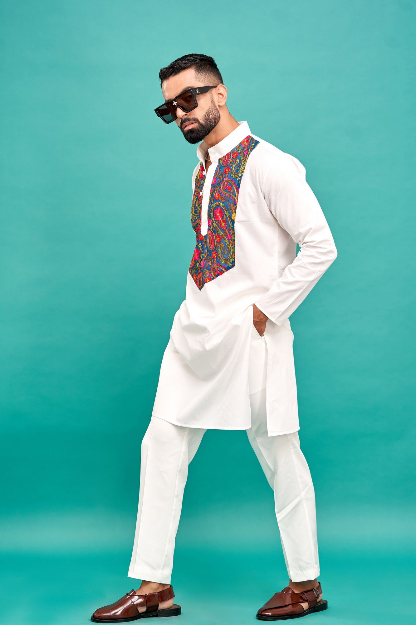 Embroidered Neck Work Kurta In White