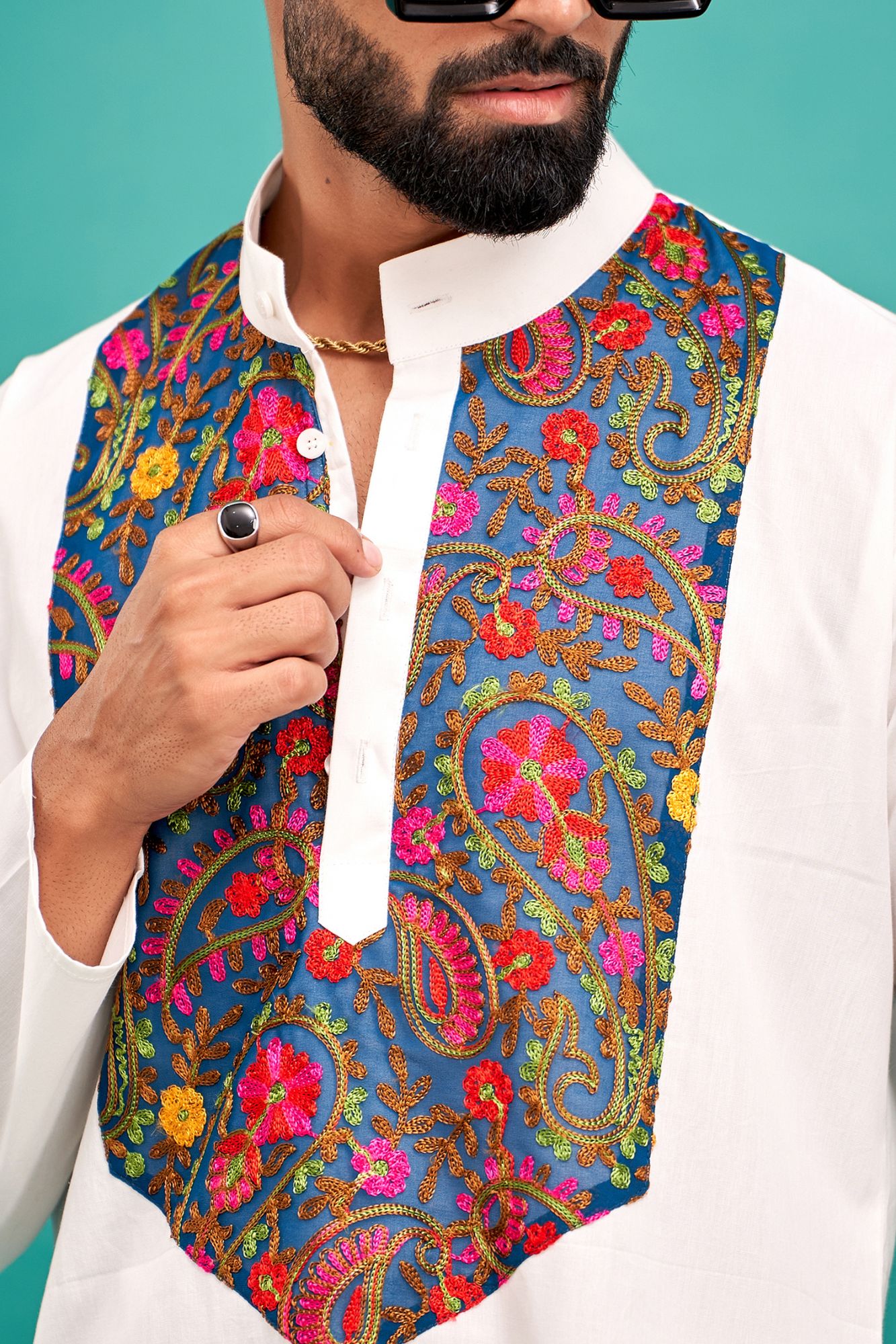 Embroidered Neck Work Kurta In White