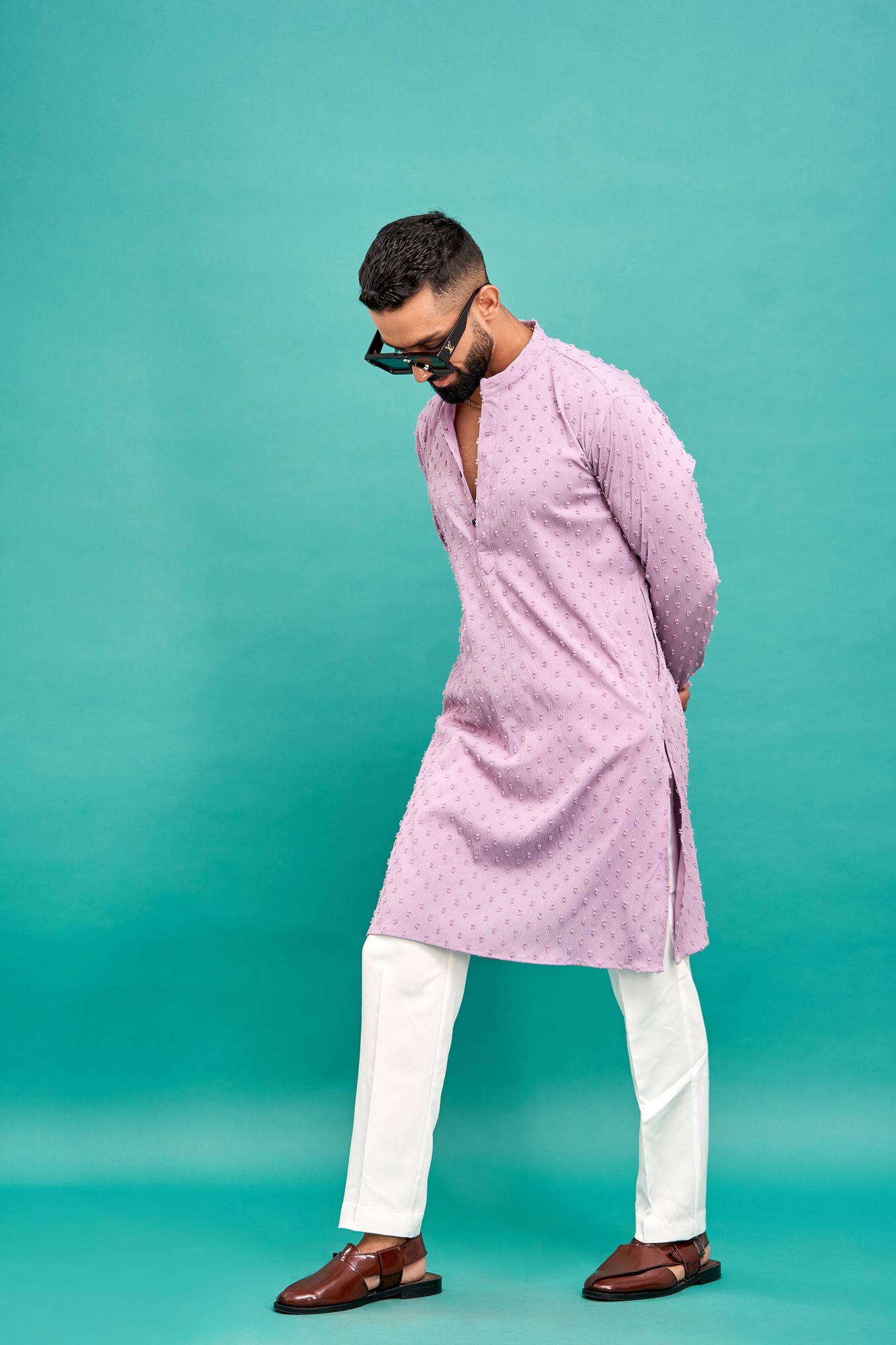 Dobby Textured Kurta In Lavender