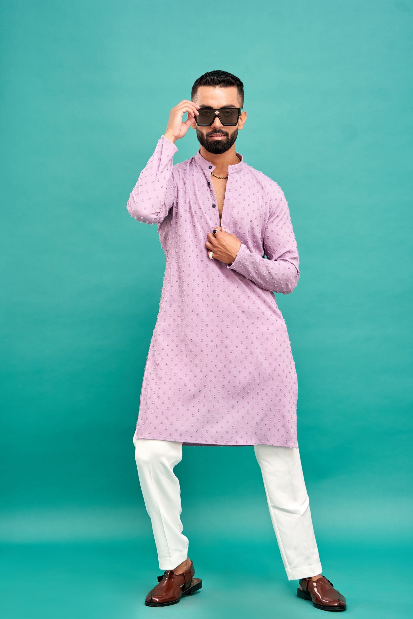 Dobby Textured Kurta In Lavender
