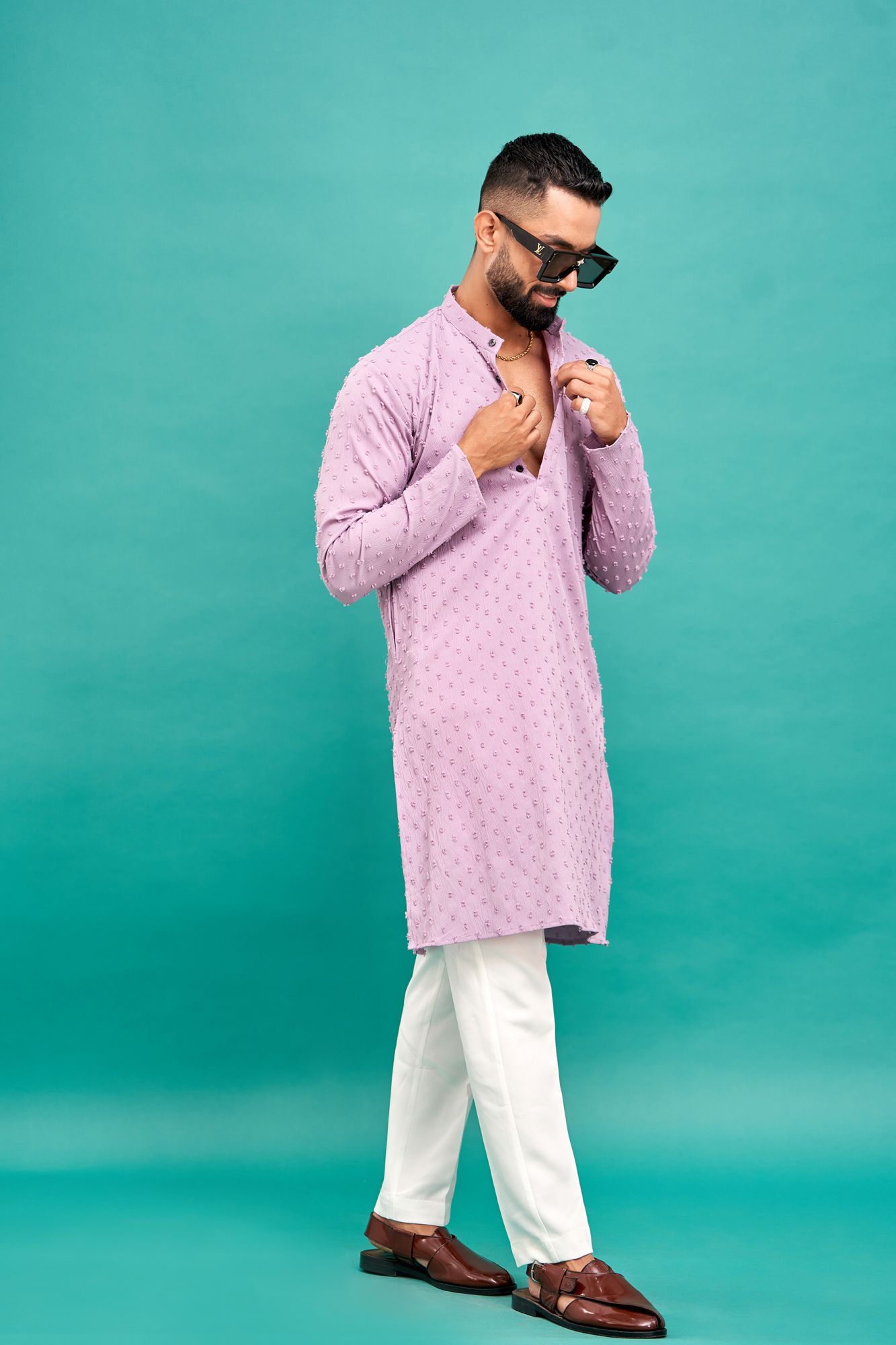 Dobby Textured Kurta In Lavender