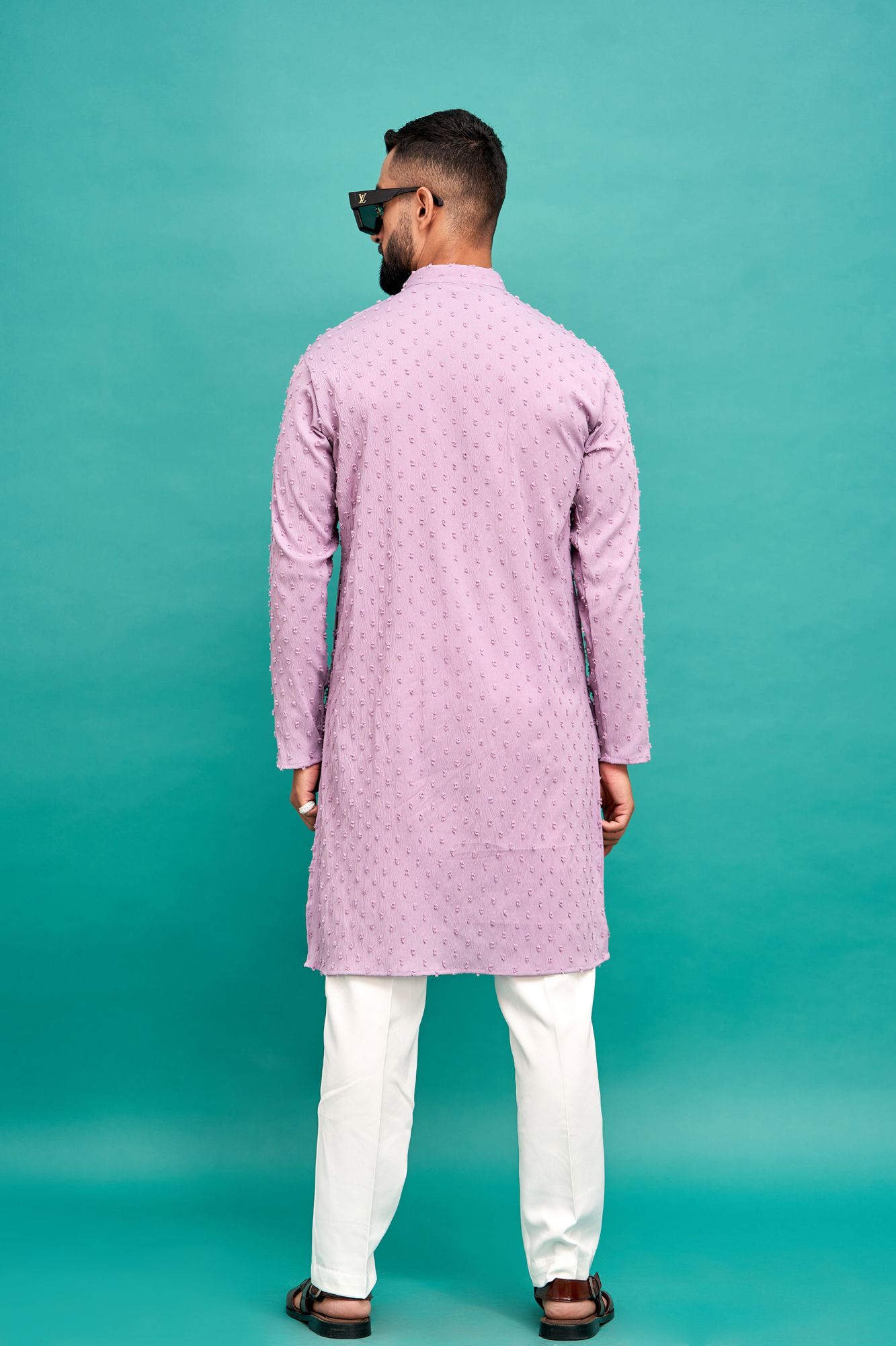 Dobby Textured Kurta In Lavender