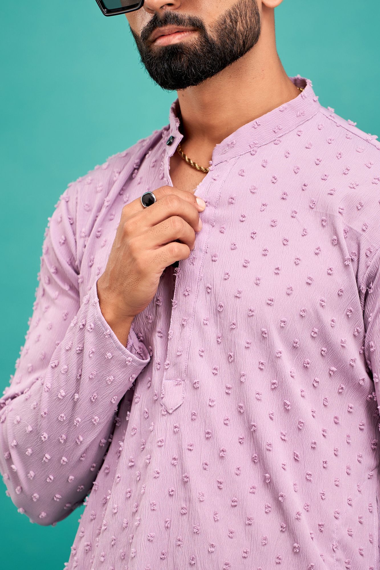 Dobby Textured Kurta In Lavender