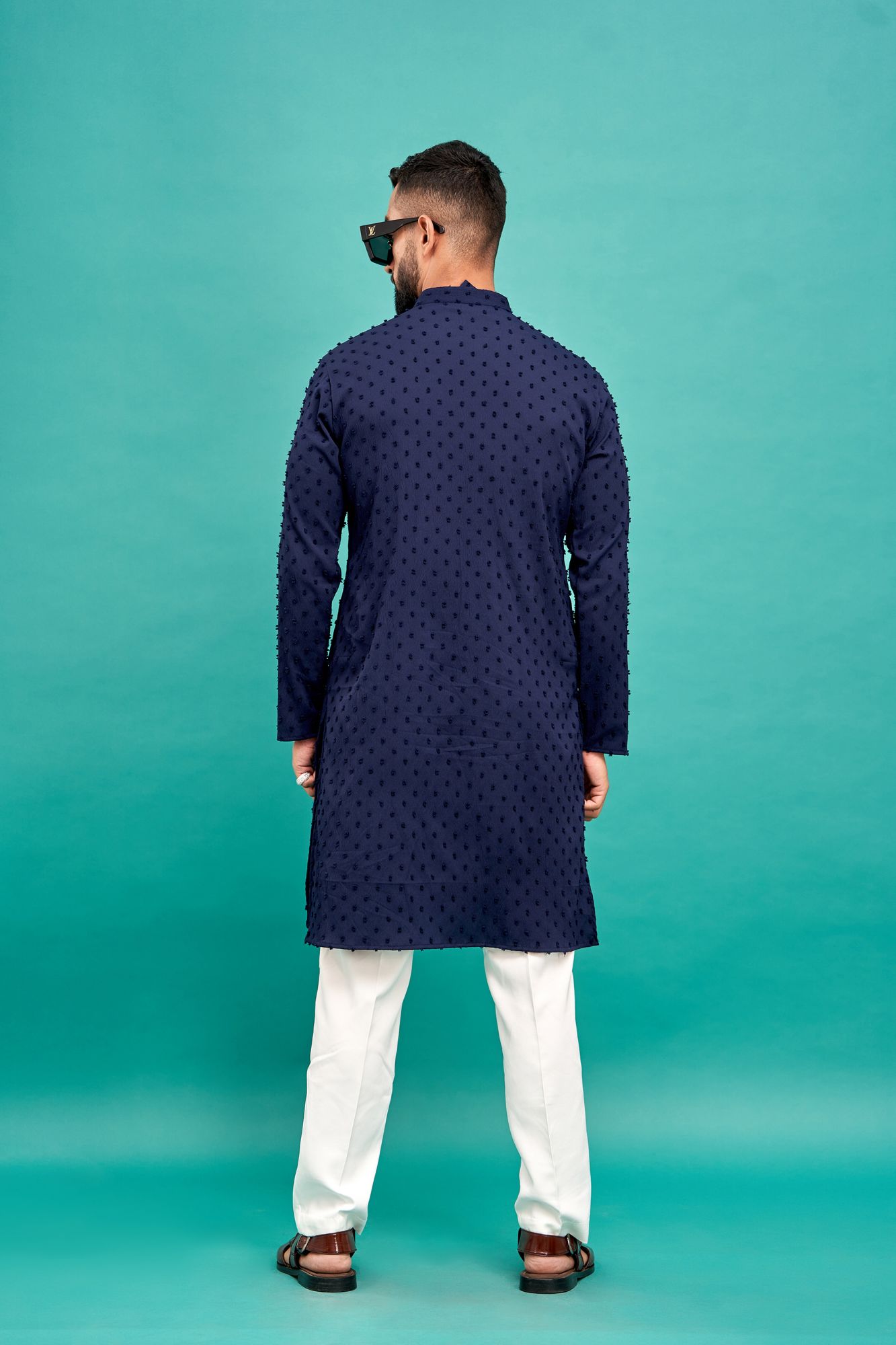 Dobby Textured Kurta In Blue