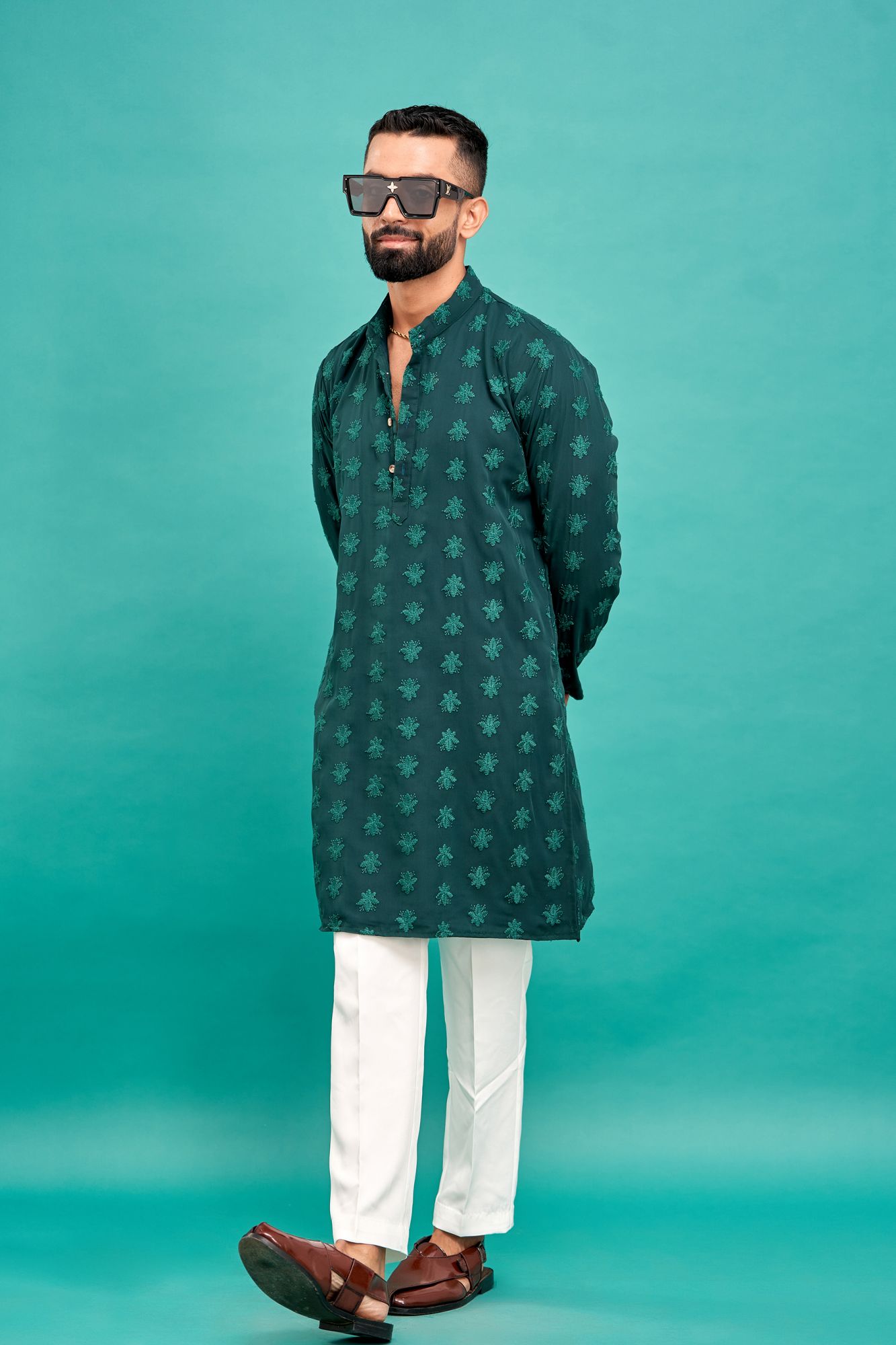 Floral Chikankari Kurta In Green