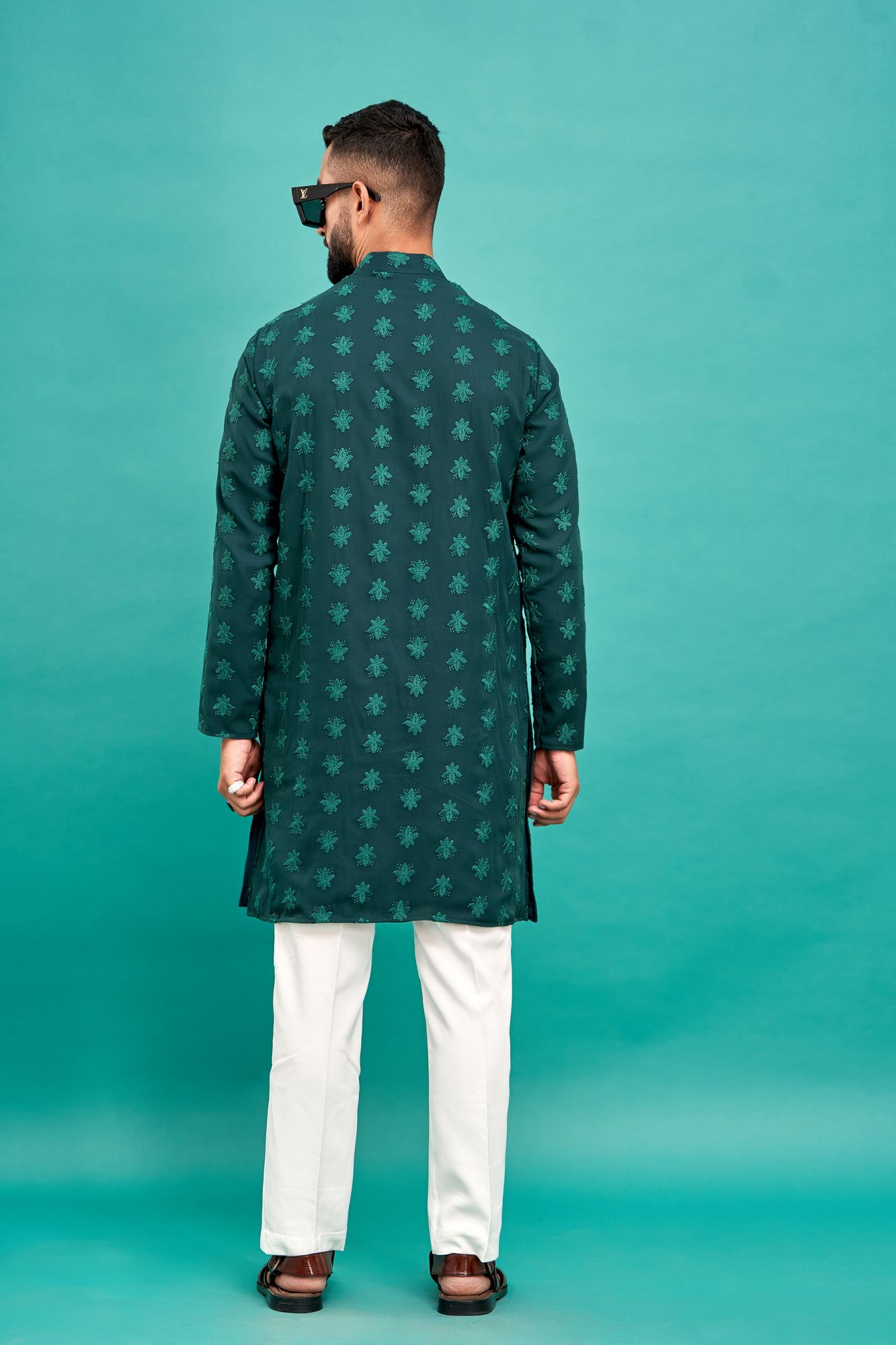 Floral Chikankari Kurta In Green