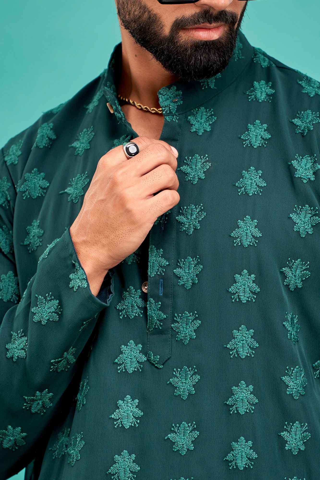 Floral Chikankari Kurta In Green