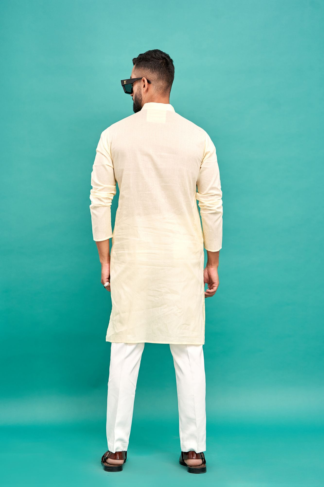 Flower Embroidery Kurta In Lemon