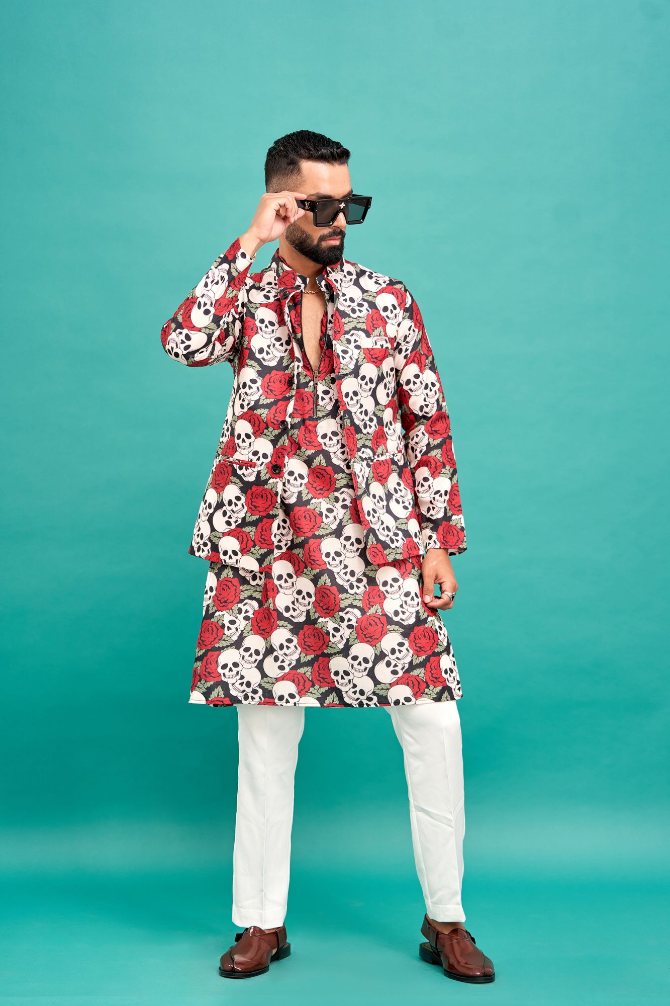 Skull Rose Print Jacket