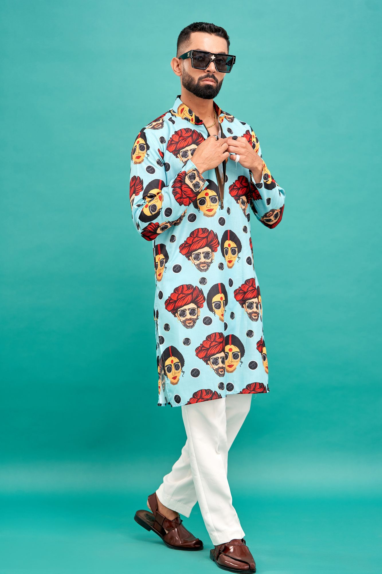 Gabru Print Chain Up Kurta