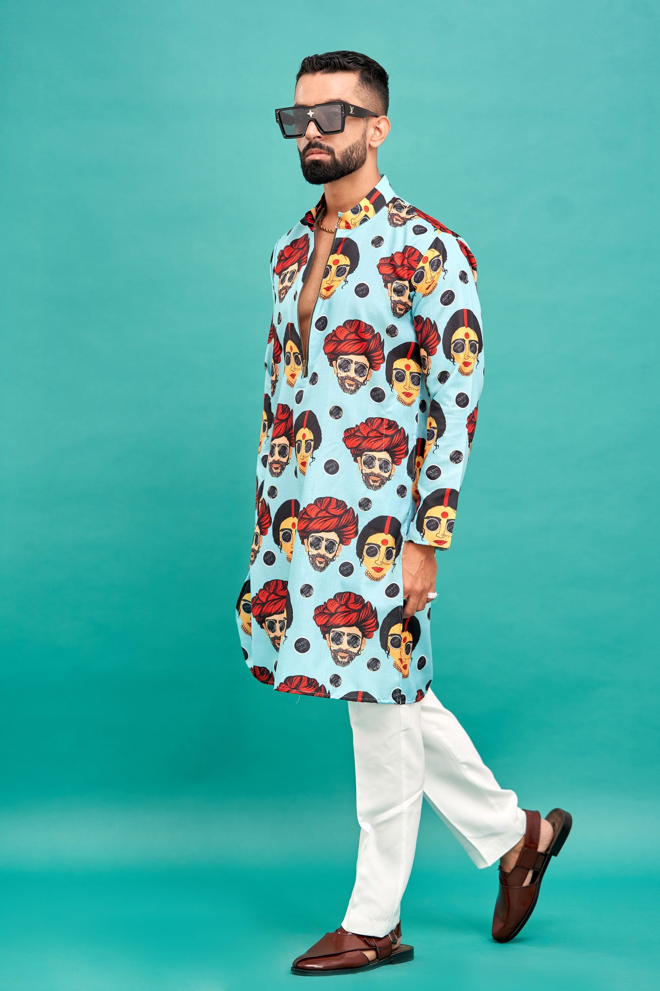 Gabru Print Chain Up Kurta