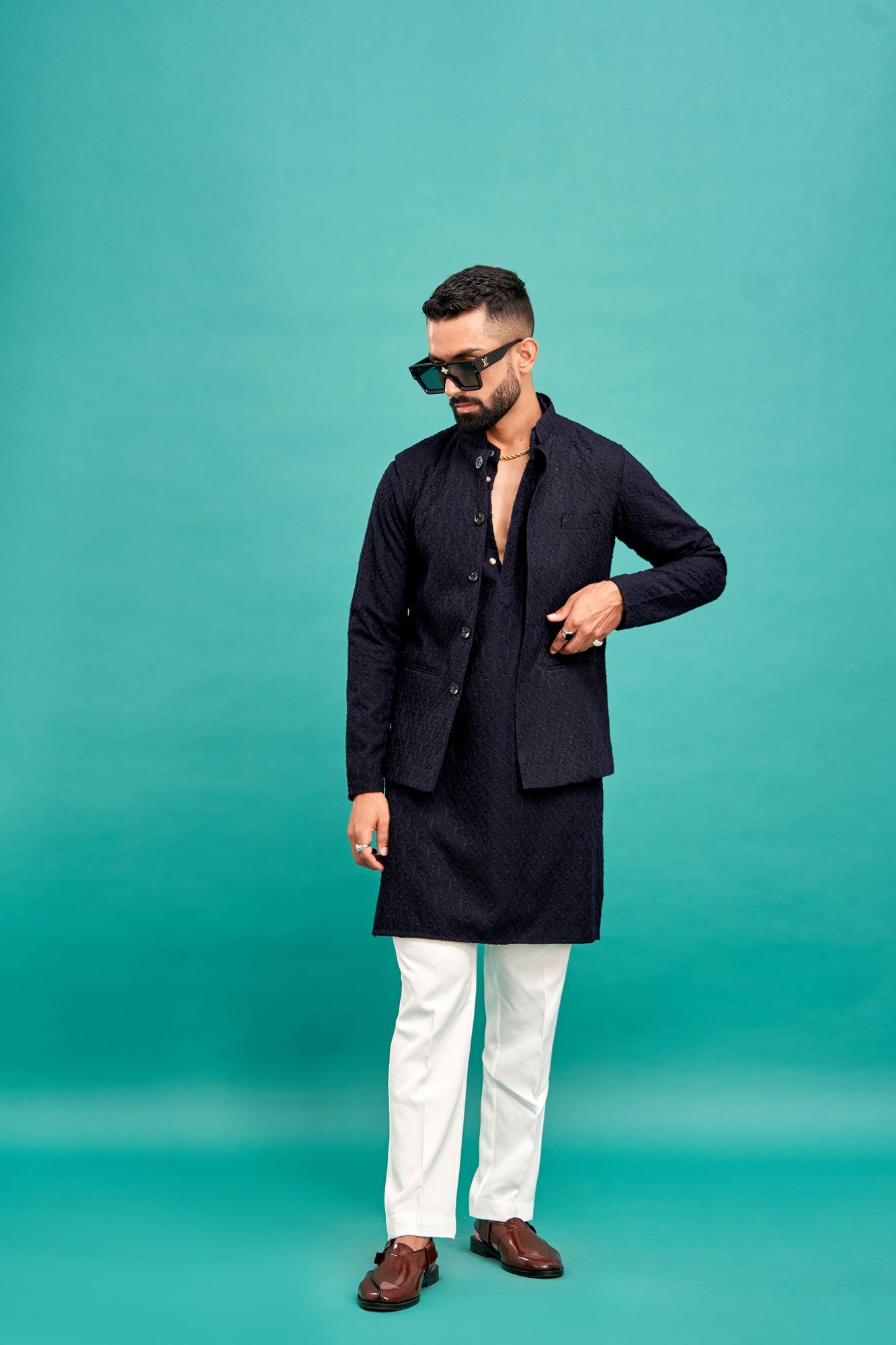 Dark Blue Chikan Jacket
