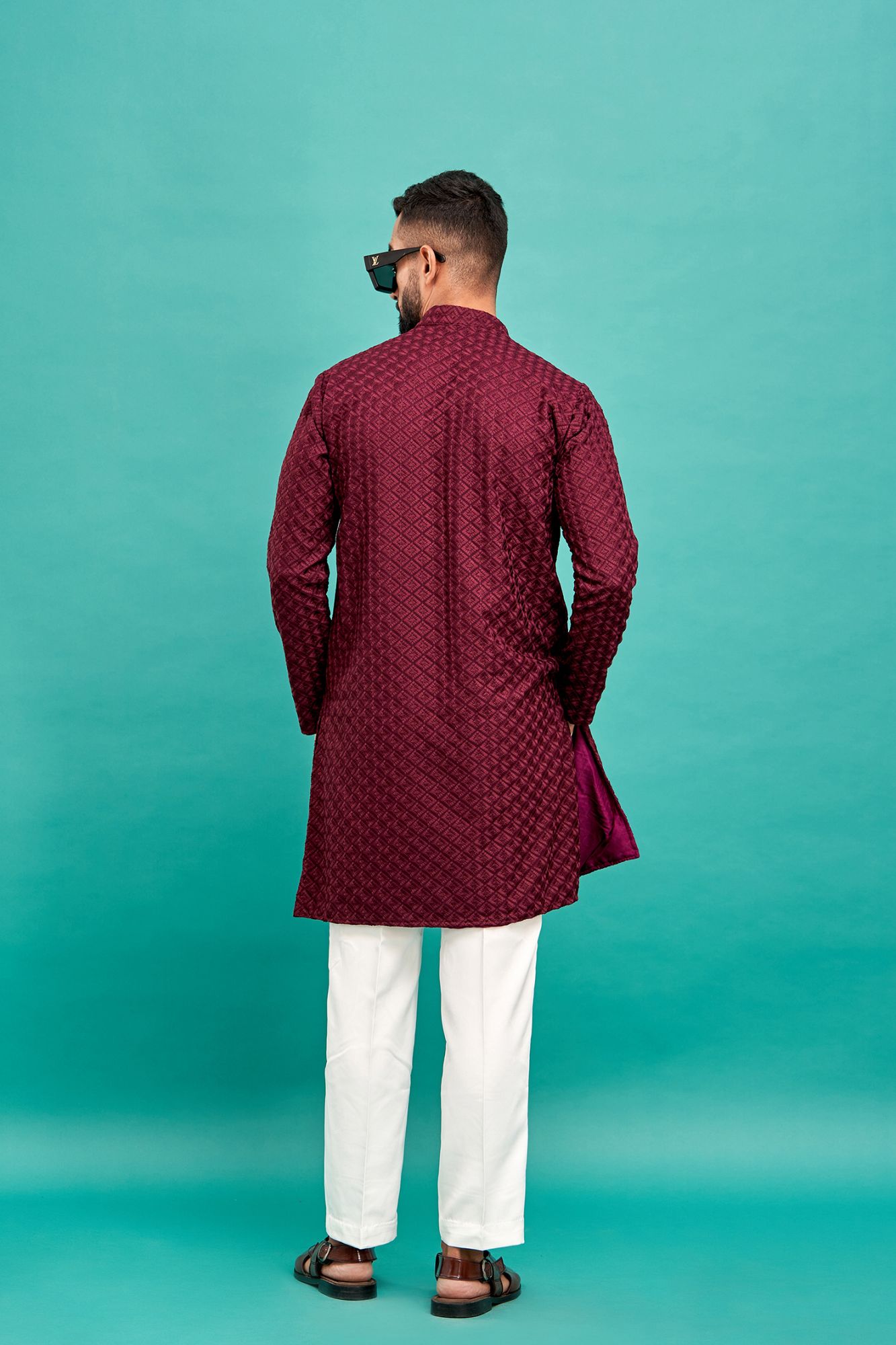 Chikan Kurta In Wine