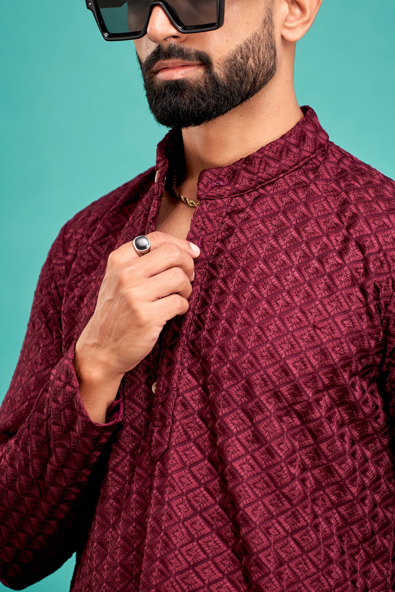 Chikan Kurta In Wine