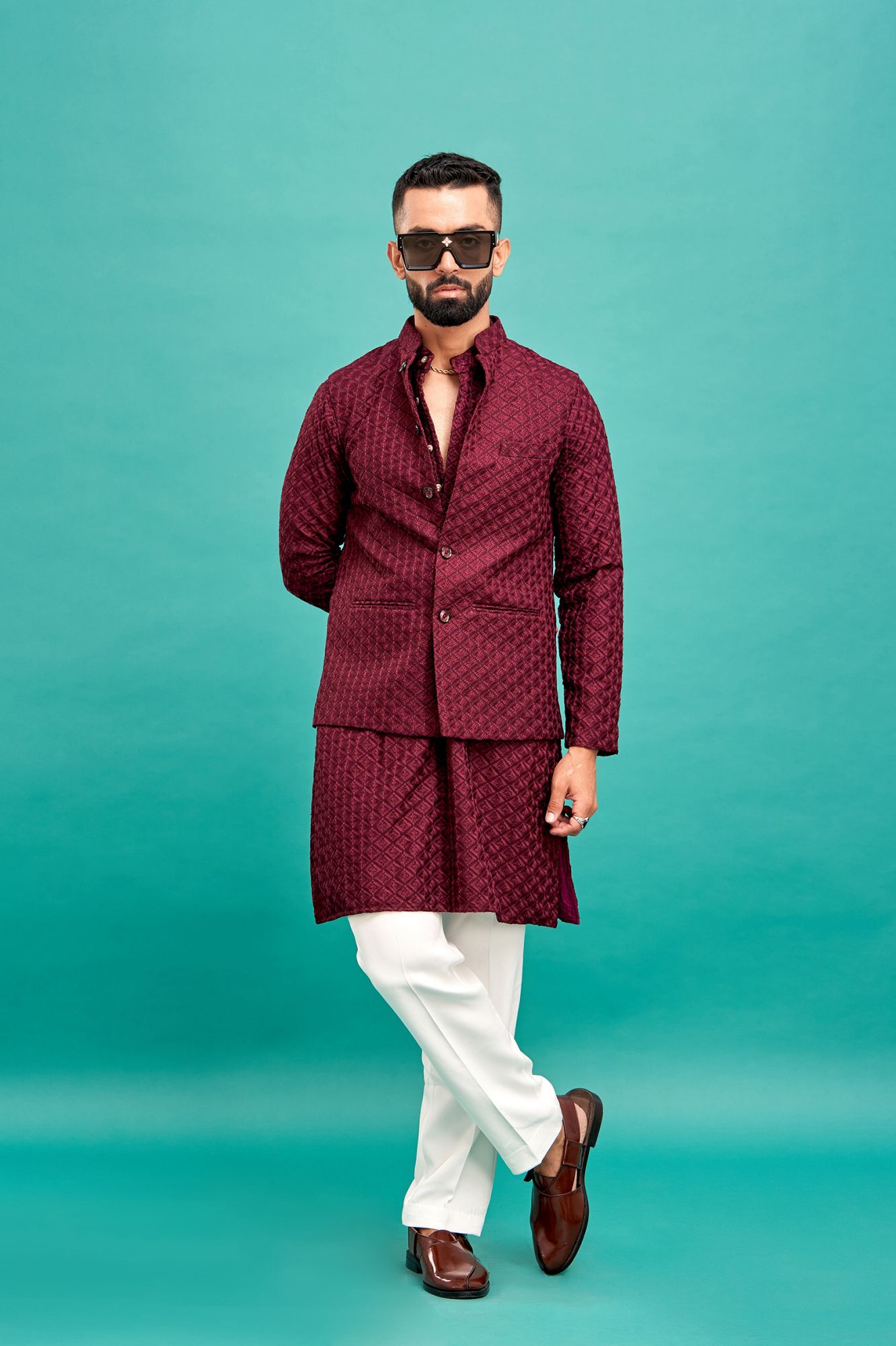 Chikankari Jacket In Wine