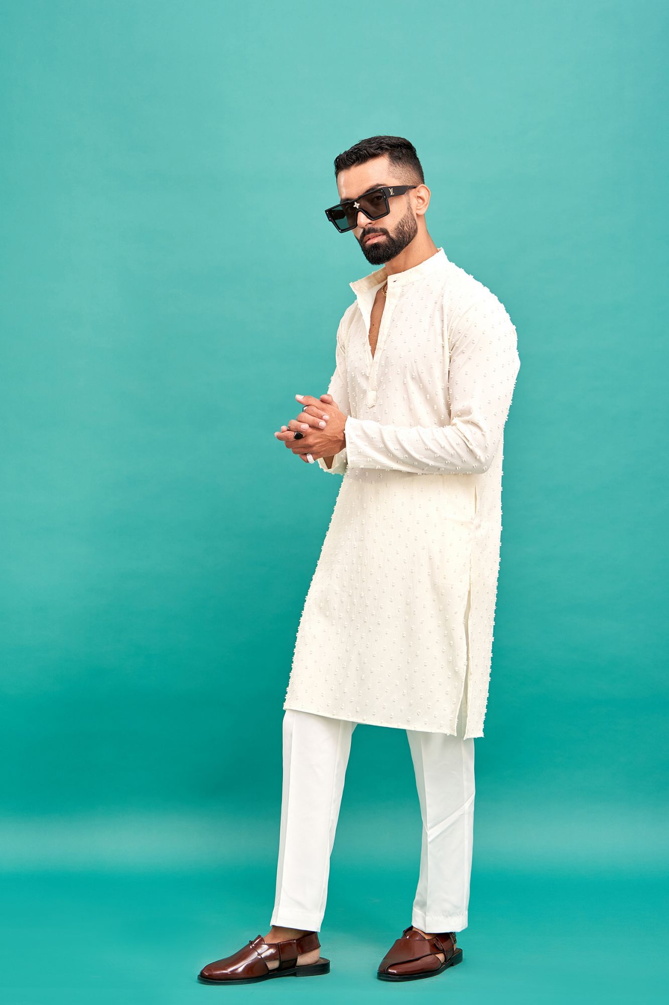 Dobby Textured Kurta In Off White