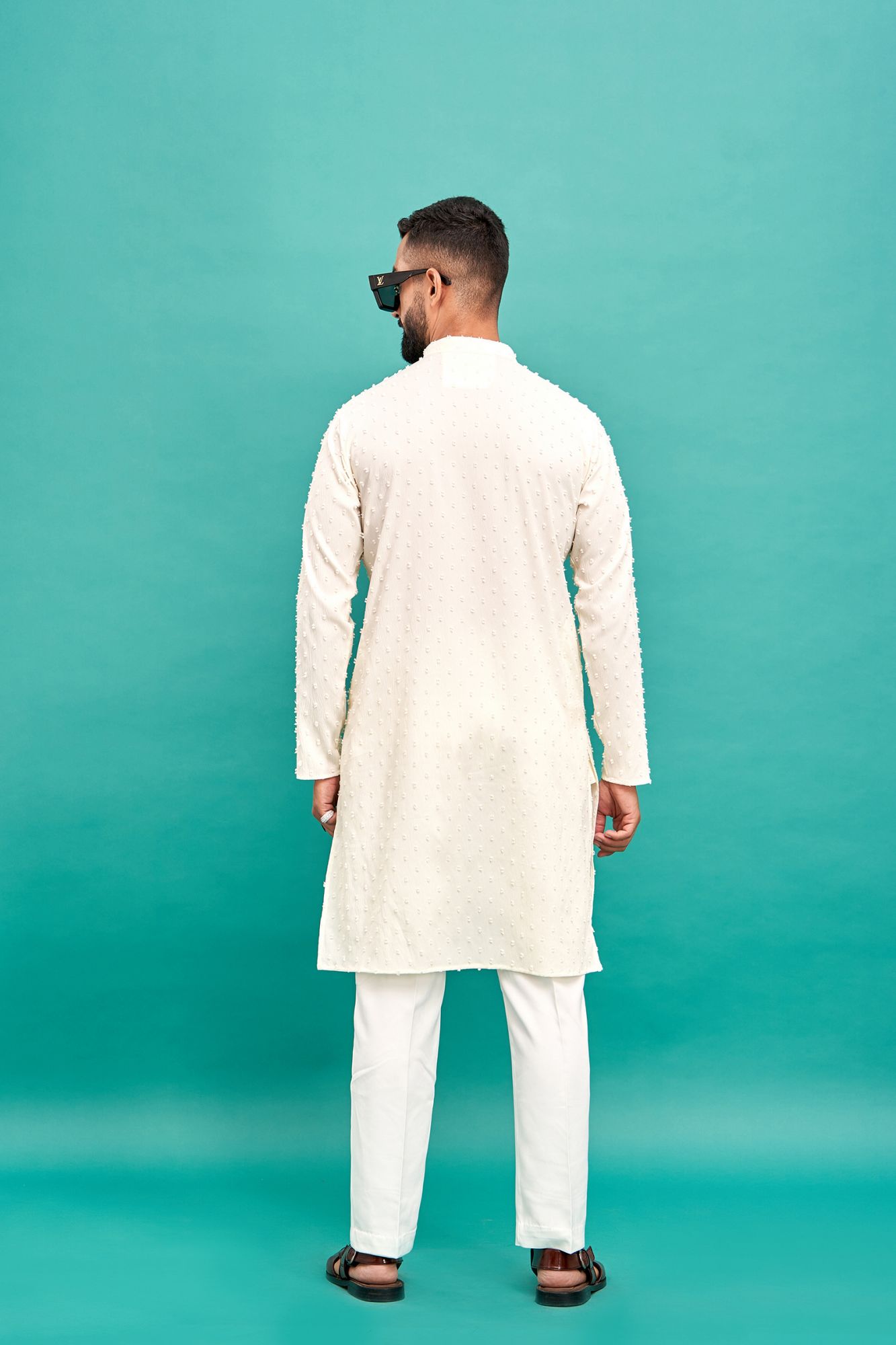 Dobby Textured Kurta In Off White