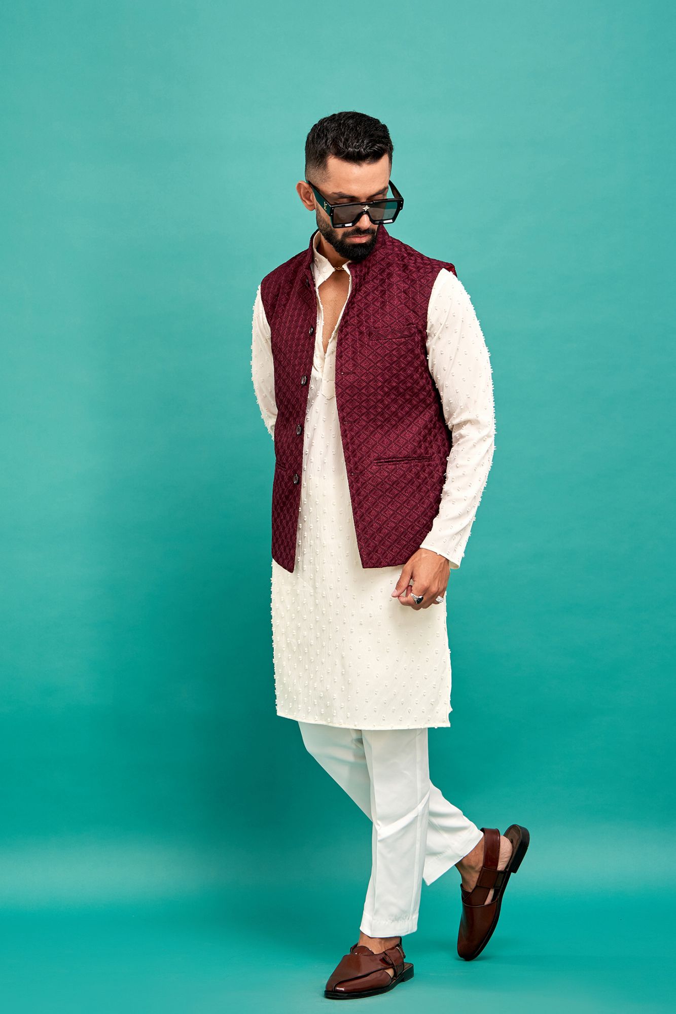 Chikankari Jacket In Wine