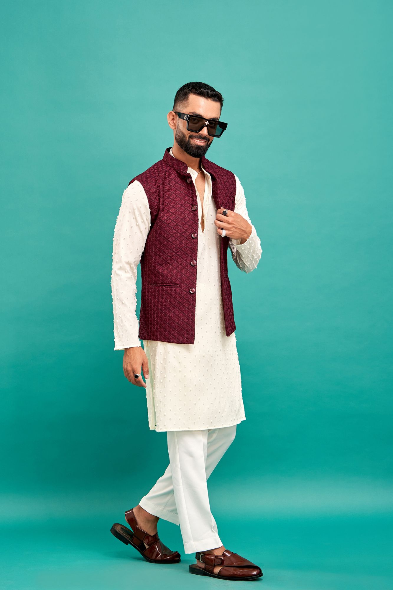 Chikankari Jacket In Wine