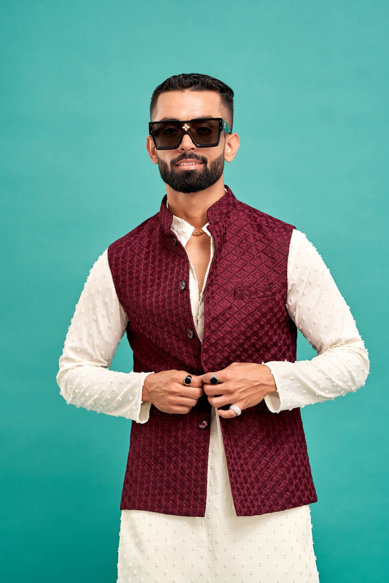 Chikankari Jacket In Wine