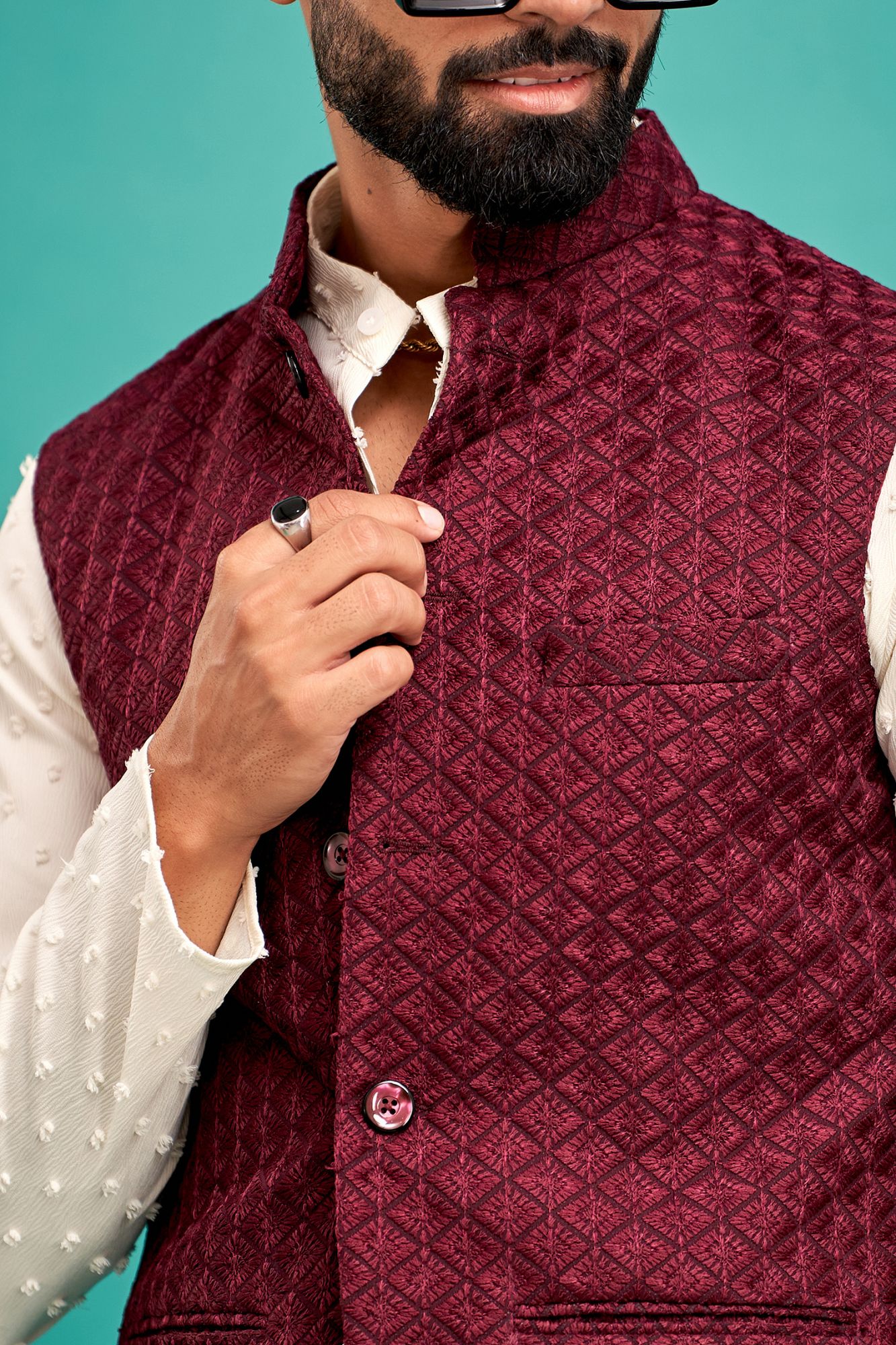 Chikankari Jacket In Wine