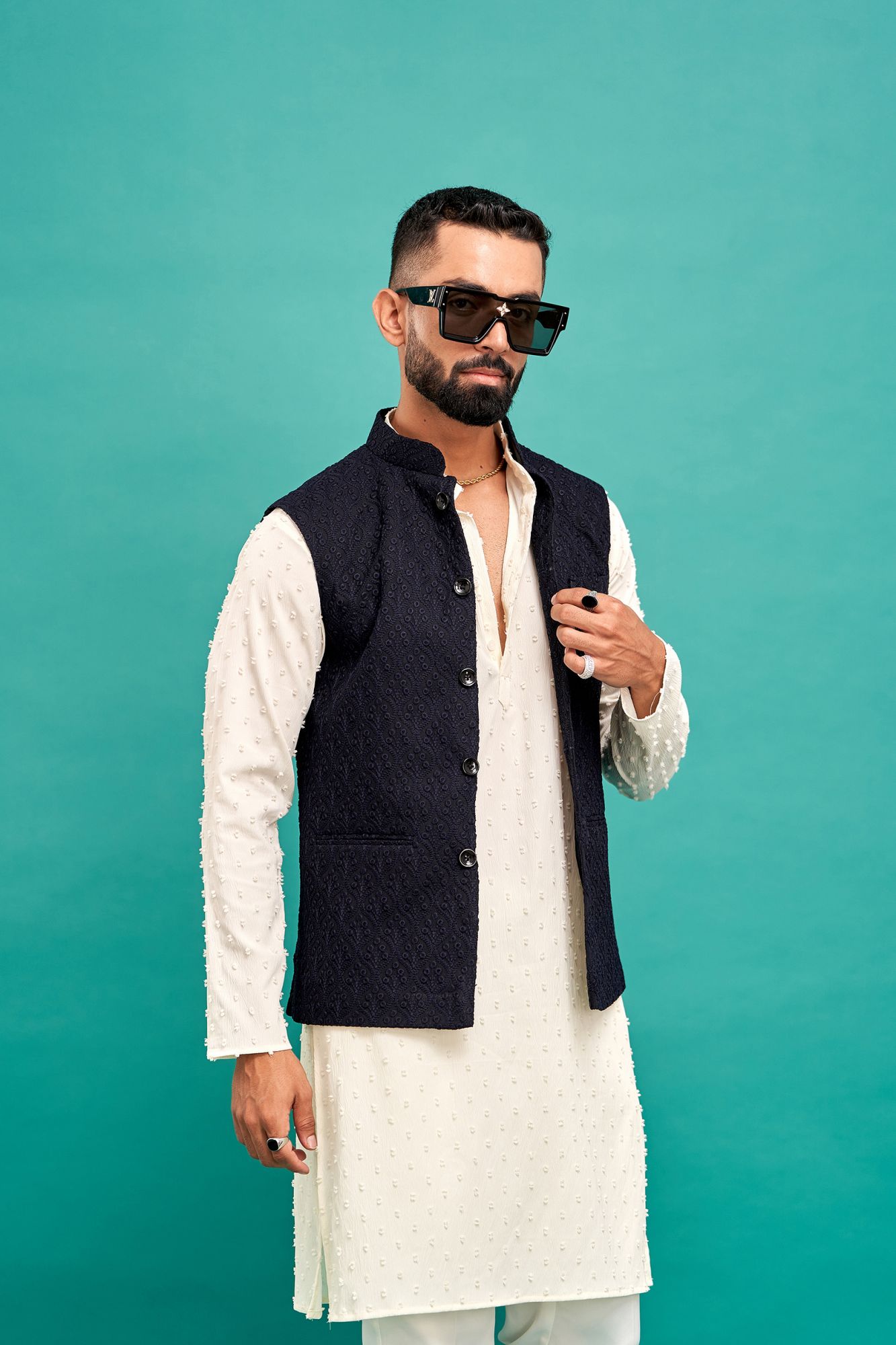 Dark Blue Chikan Jacket