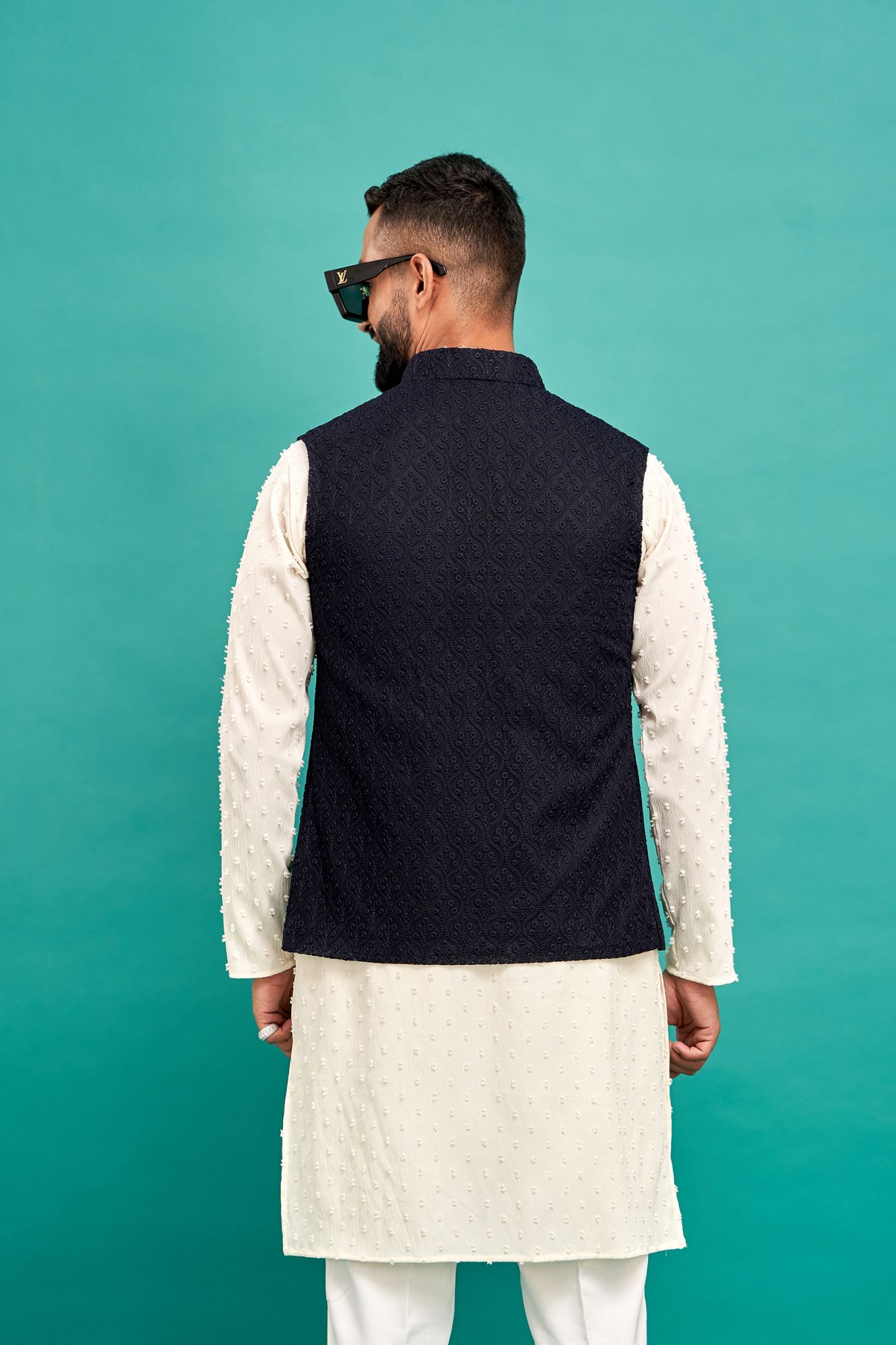 Dark Blue Chikan Jacket