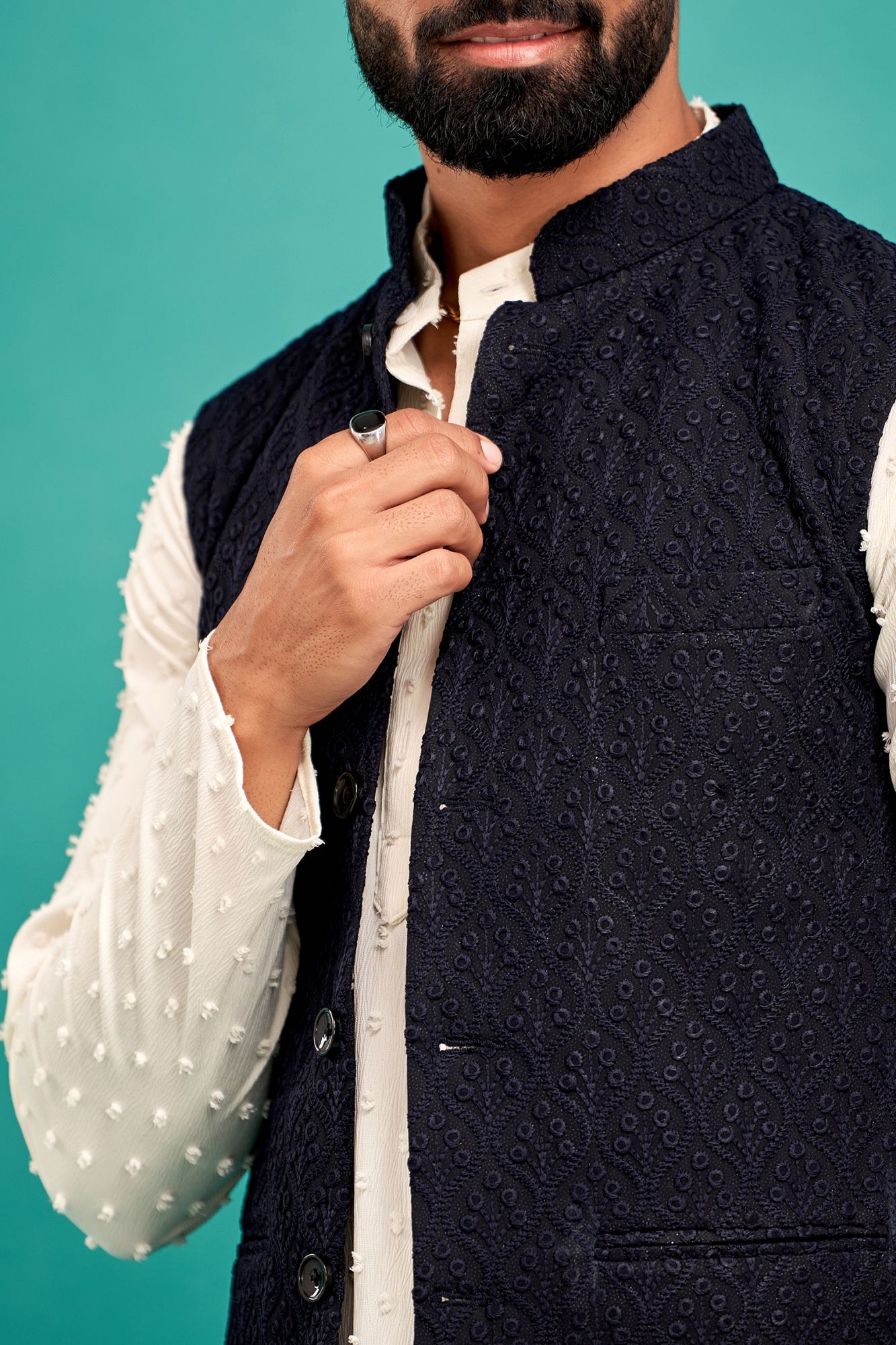 Dark Blue Chikan Jacket