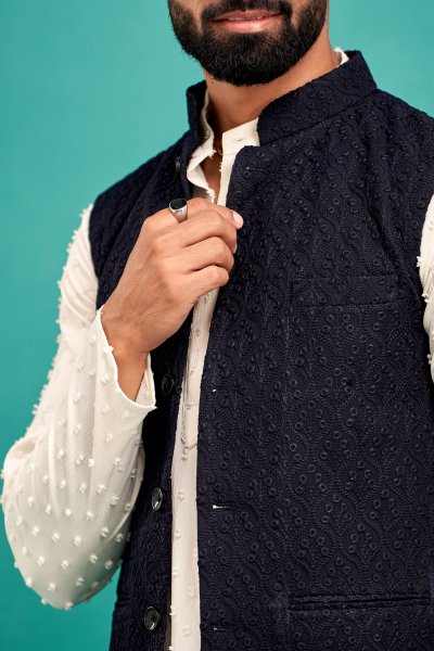 Dark Blue Chikan Jacket