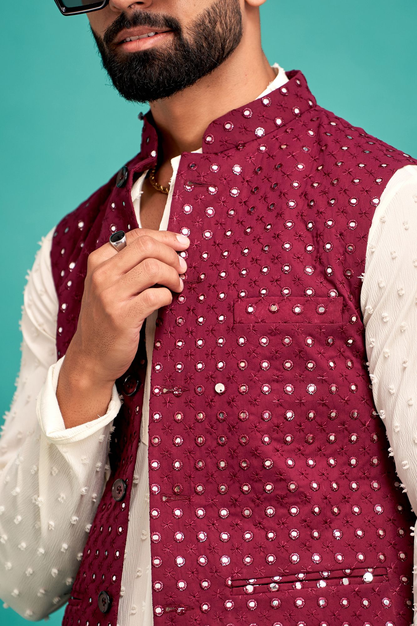 Mirror Work Jacket In Wine