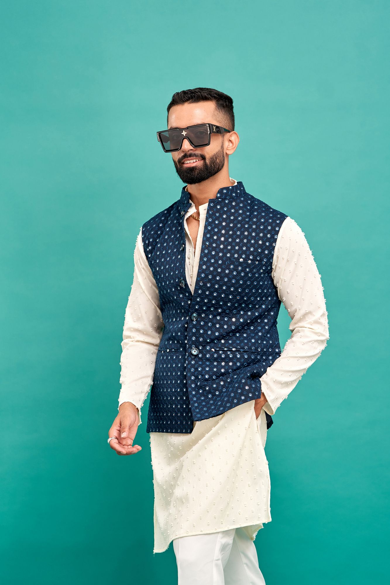 Mirror Work Jacket In Teal