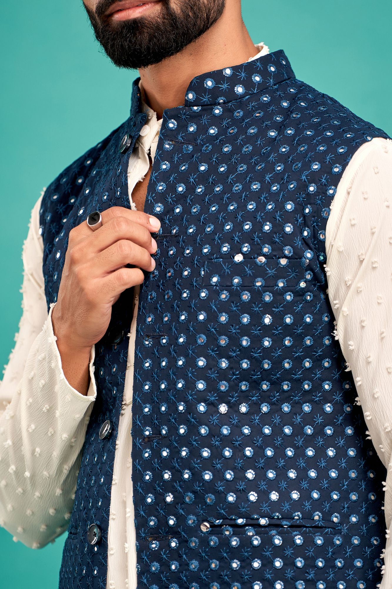 Mirror Work Jacket In Teal