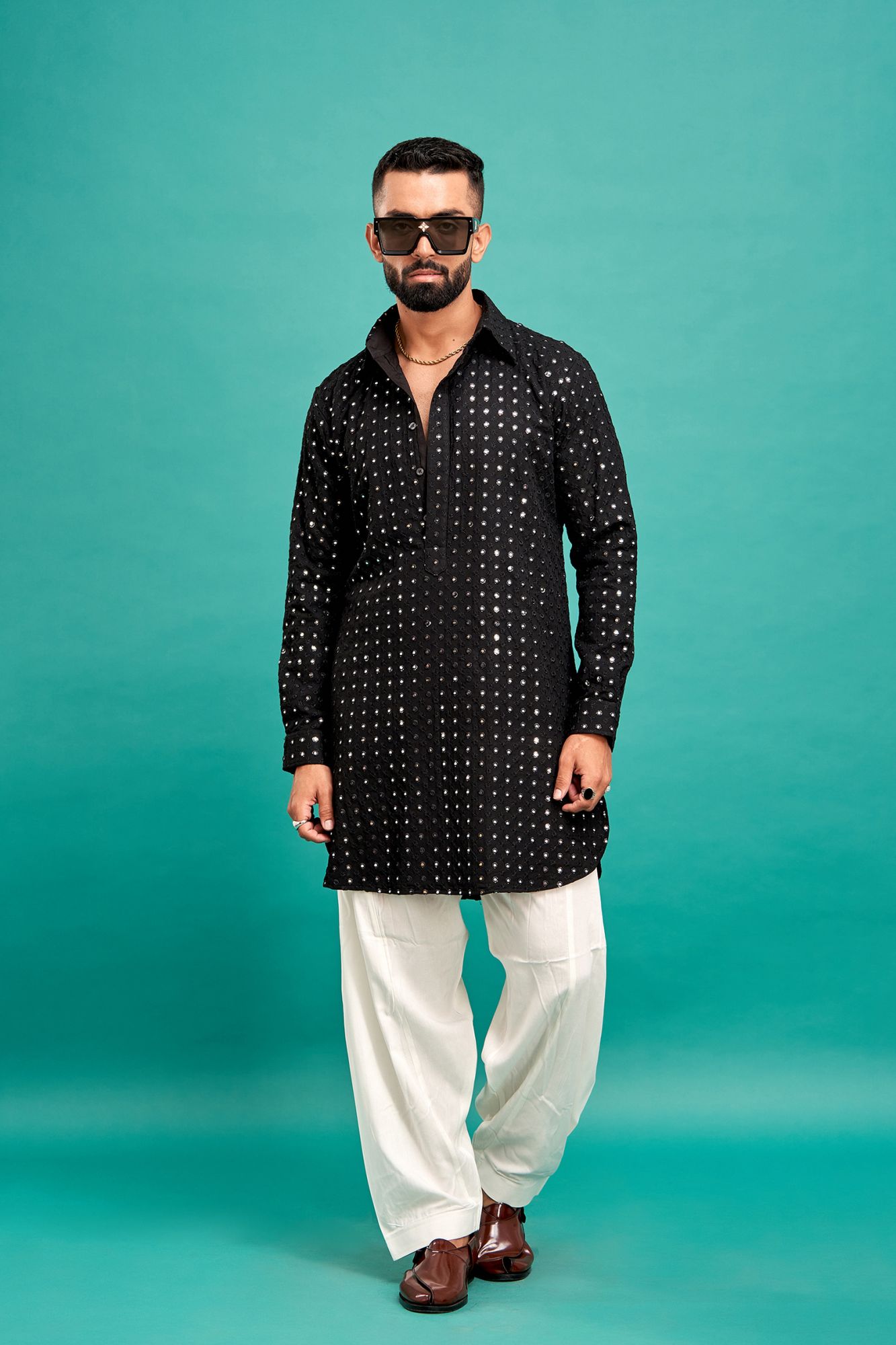 Mirror Work Kurta In Black