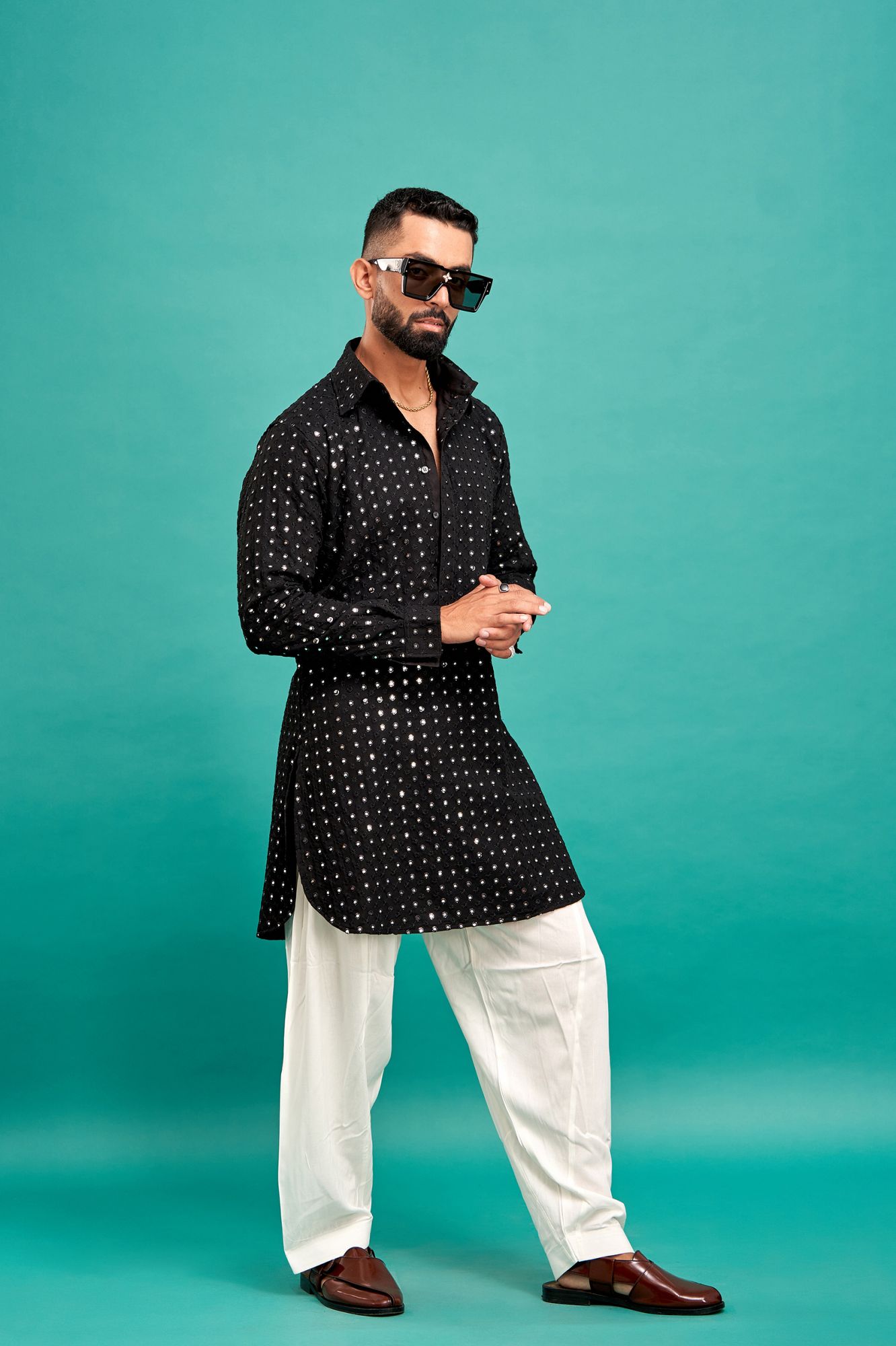 Mirror Work Kurta In Black