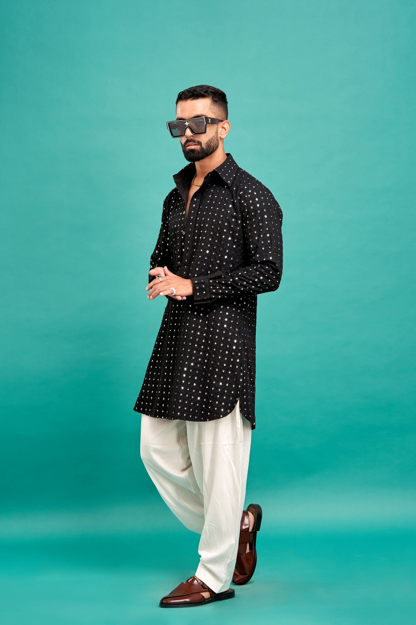 Mirror Work Kurta In Black