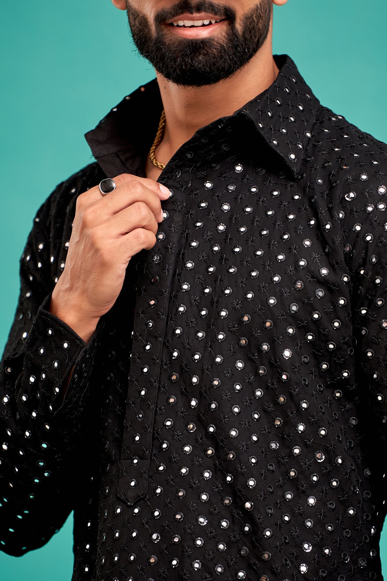 Mirror Work Kurta In Black