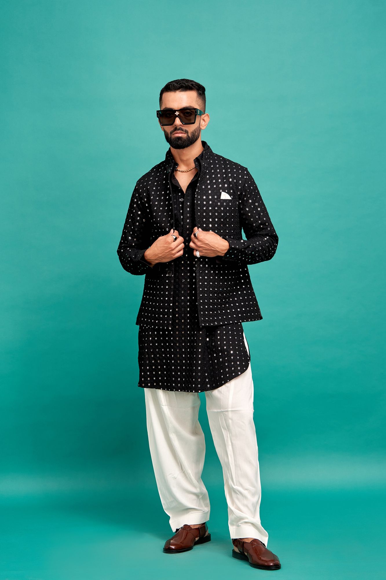 Mirror Work Kurta In Black