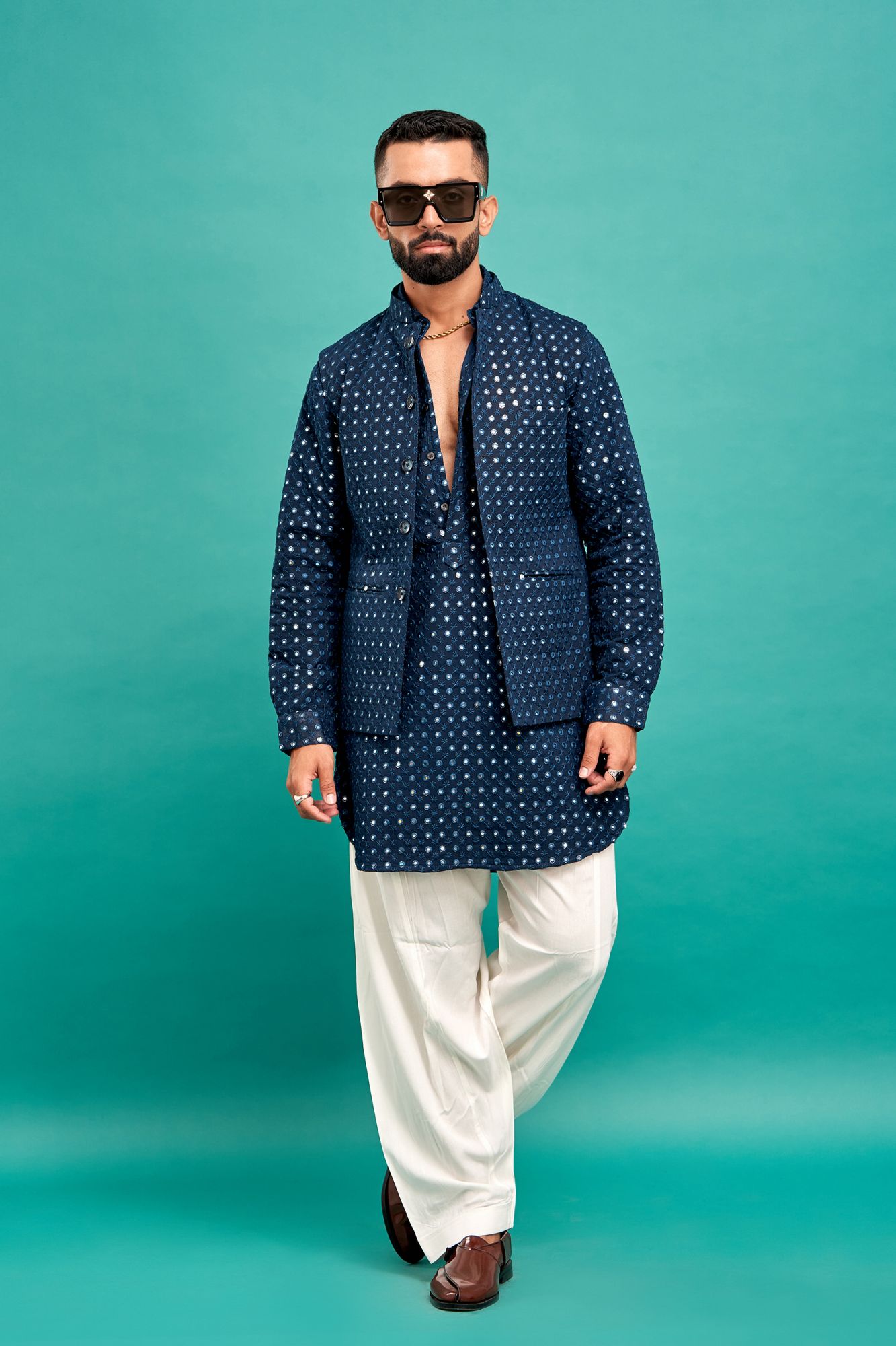 Mirror Work Jacket In Teal