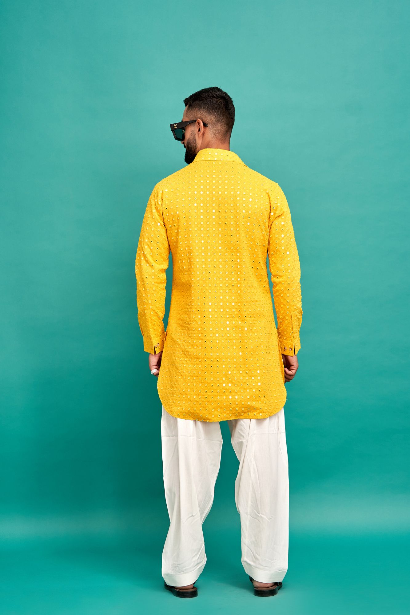 Mirror Work Kurta In Yellow