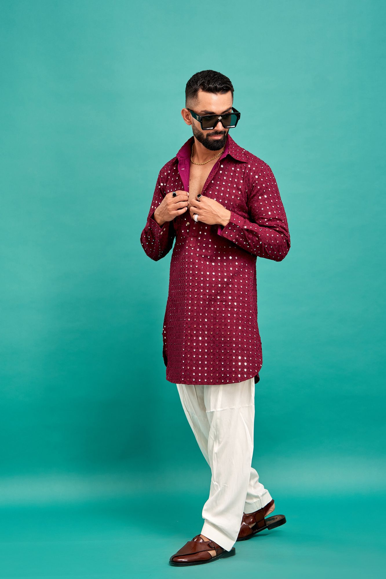 Mirror Work Kurta In Wine