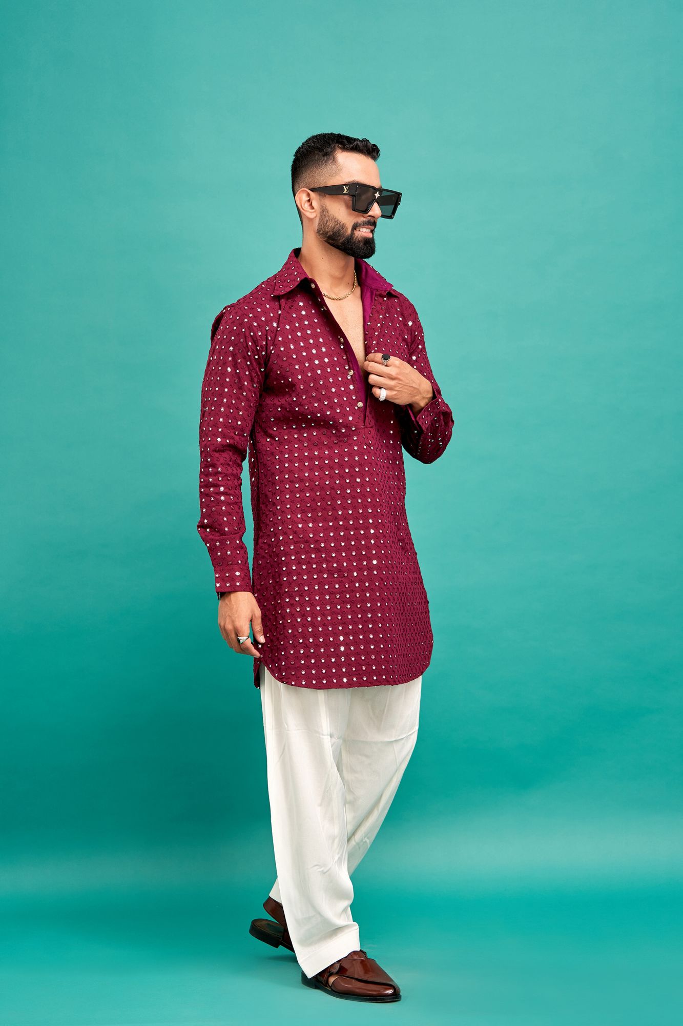 Mirror Work Kurta In Wine