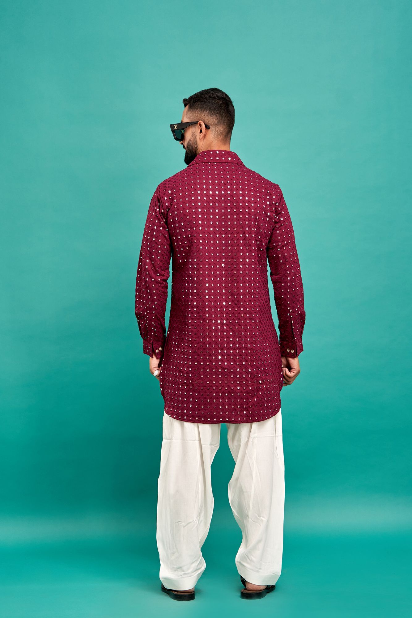 Mirror Work Kurta In Wine