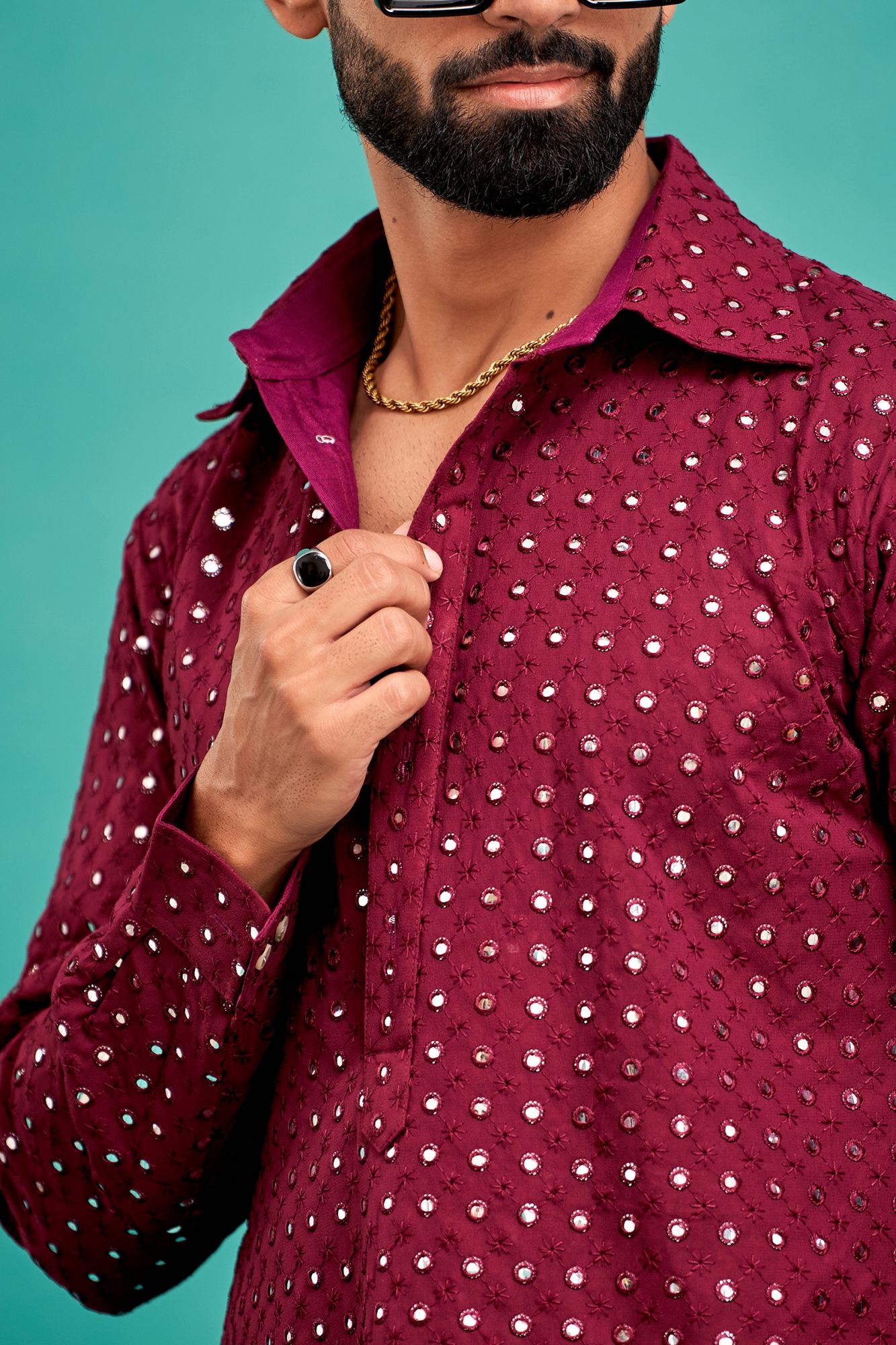 Mirror Work Kurta In Wine