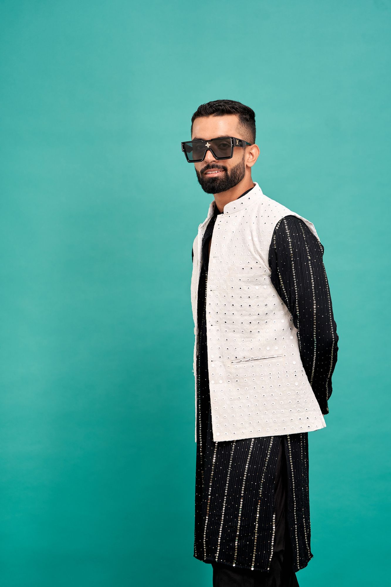 Mirror work Jacket In White