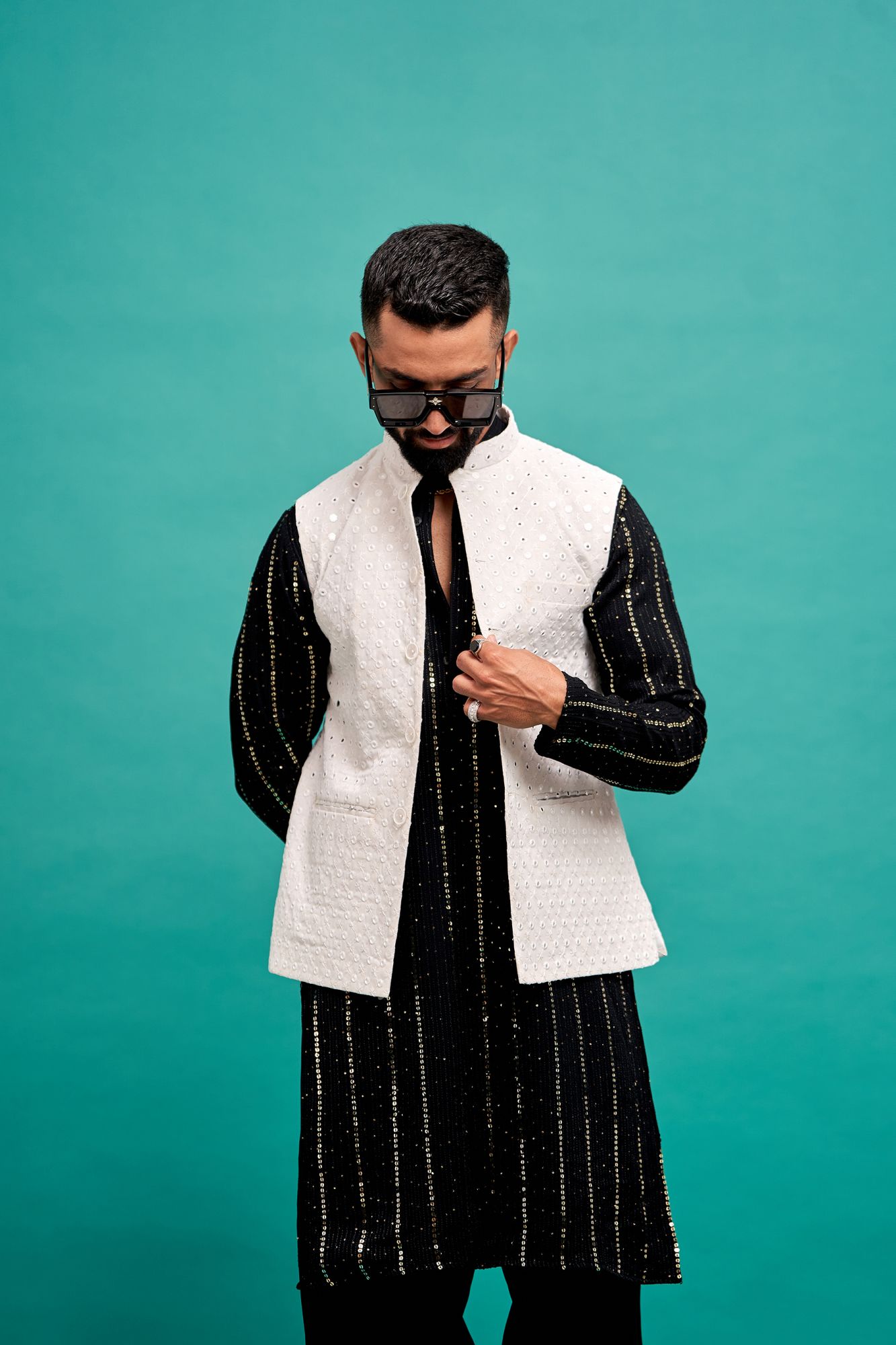 Mirror work Jacket In White