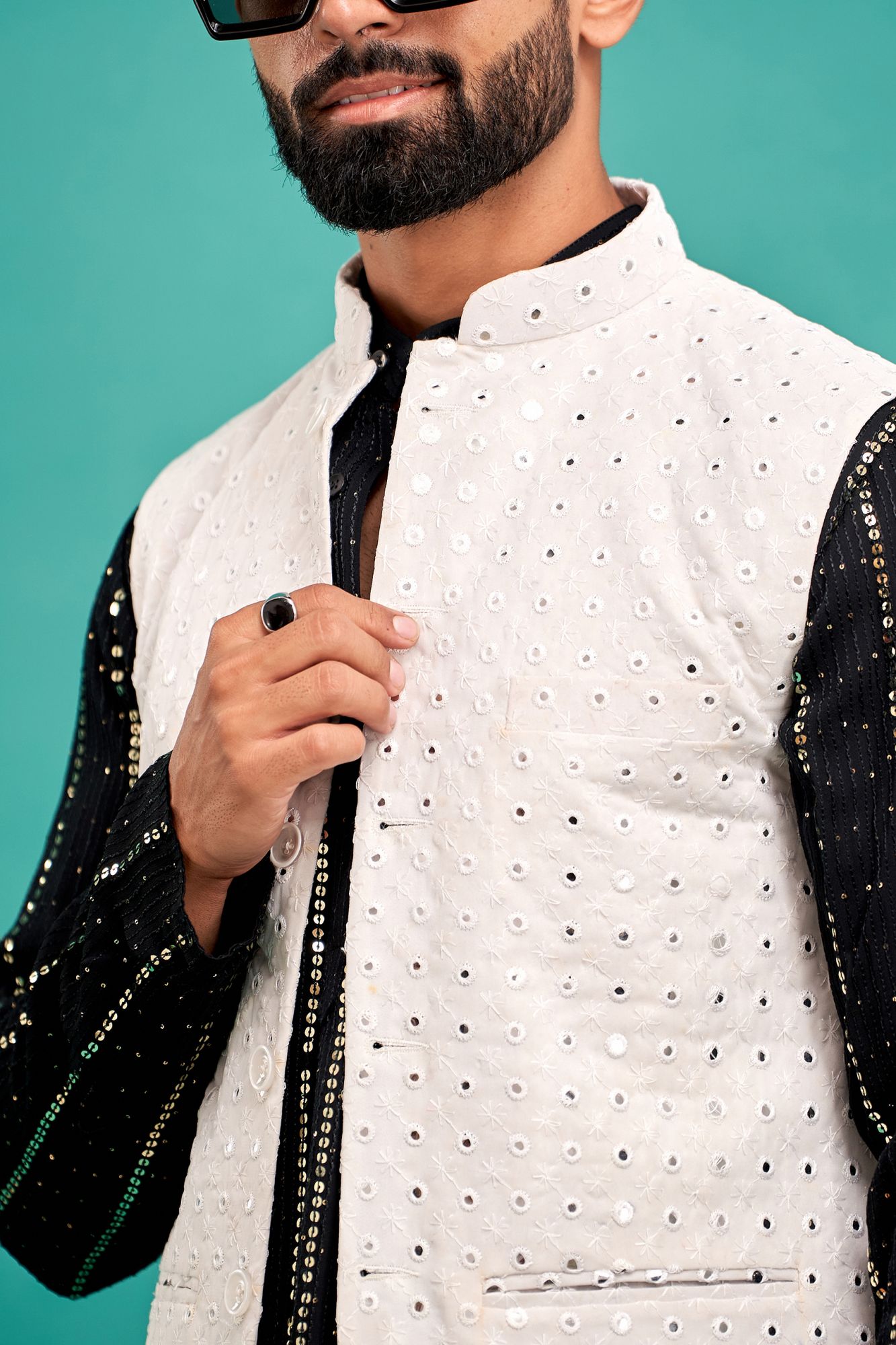 Mirror work Jacket In White