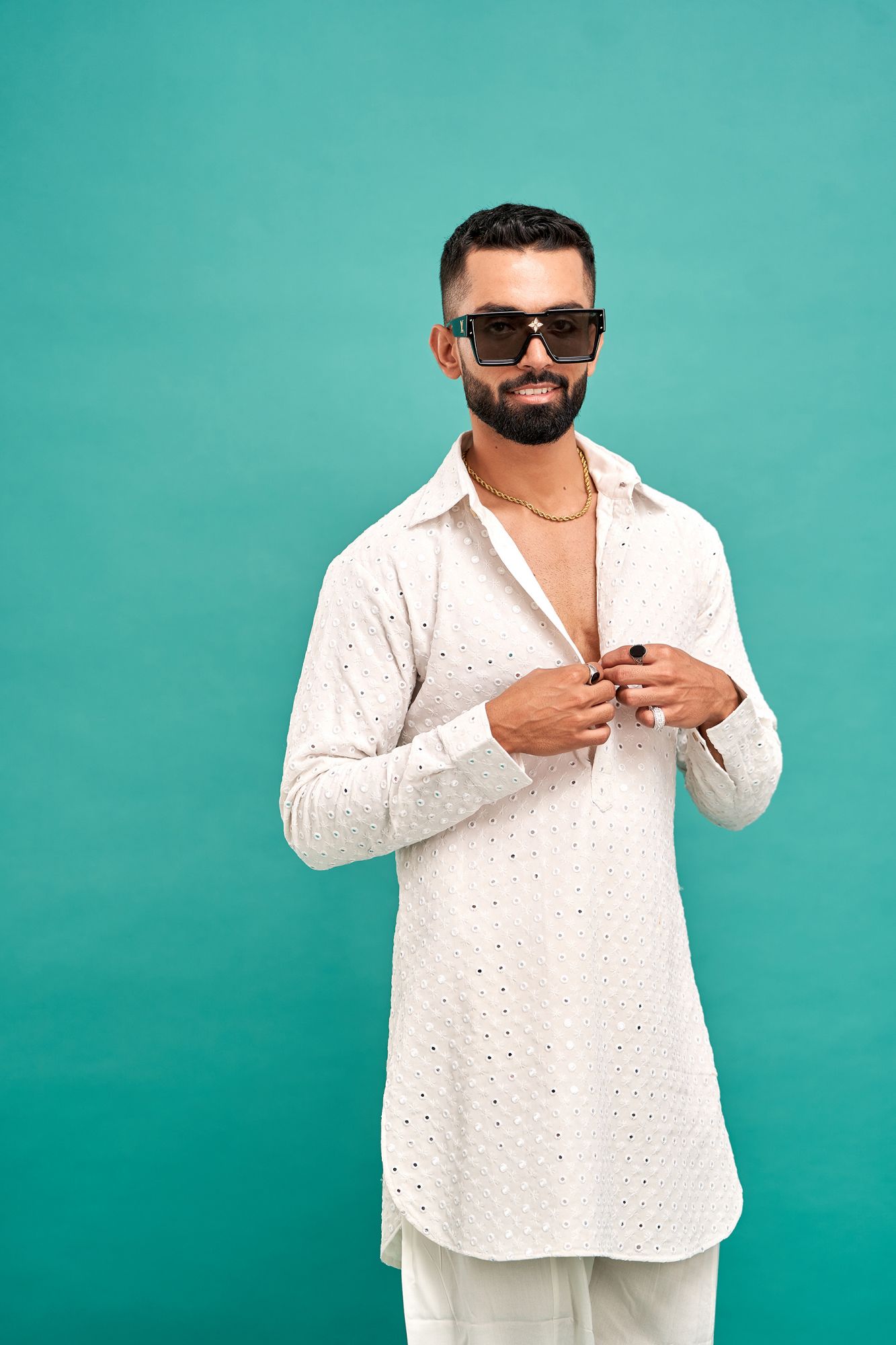 Mirror Work Kurta In White