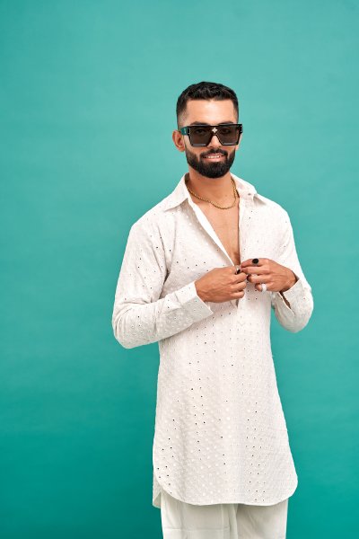 Mirror Work Kurta In White
