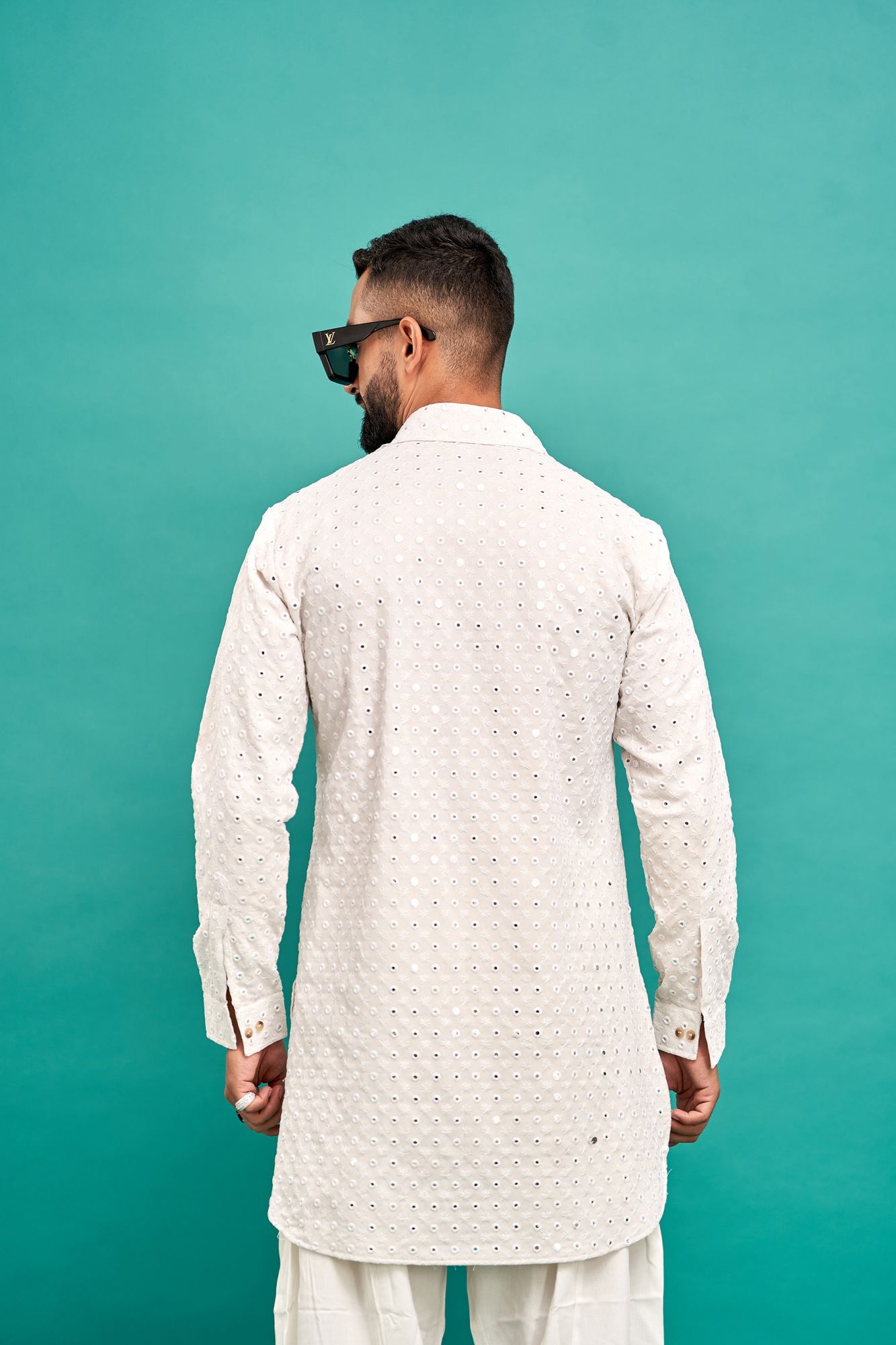 Mirror Work Kurta In White