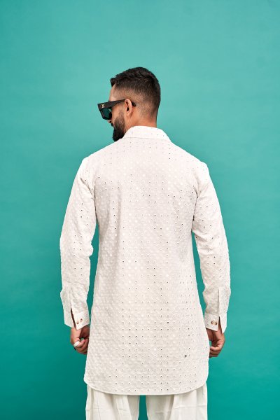 Mirror Work Kurta In White